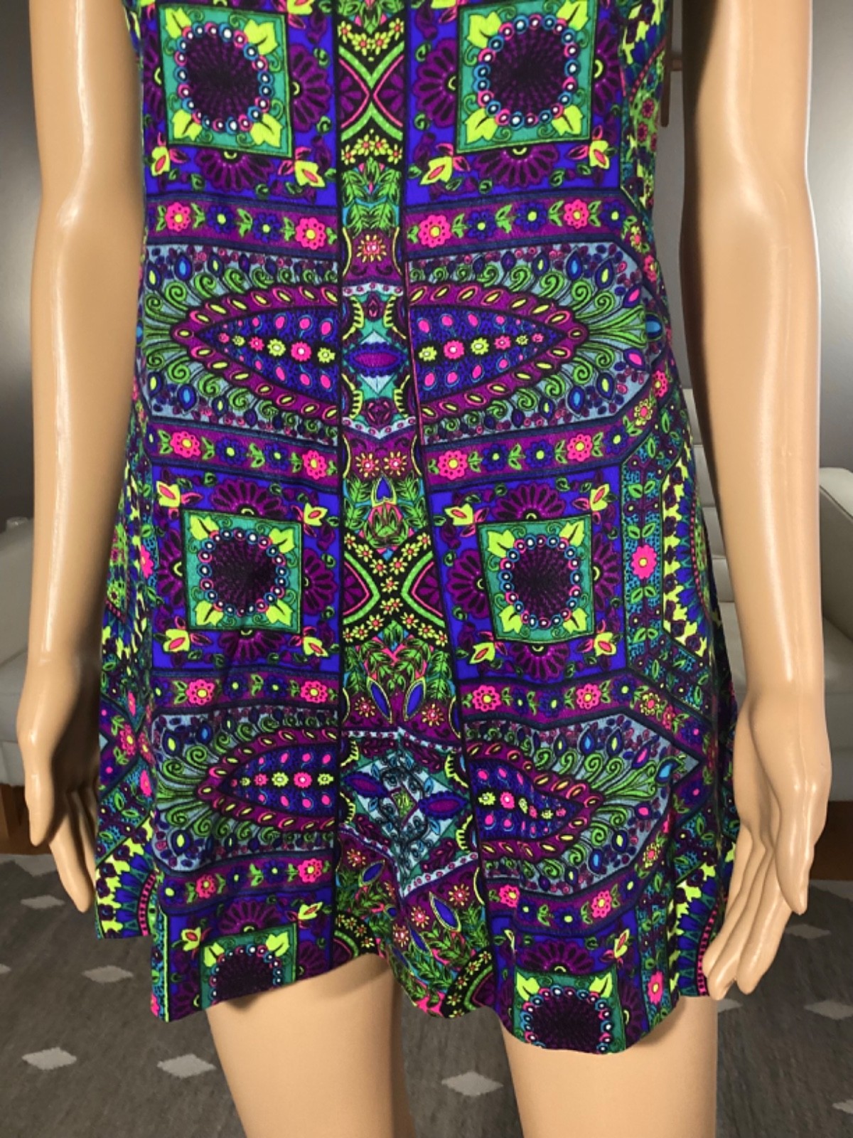 Vintage 60’s 70’s Wild Psychedelic Mini Dress Flower Power Mod Go-Go S