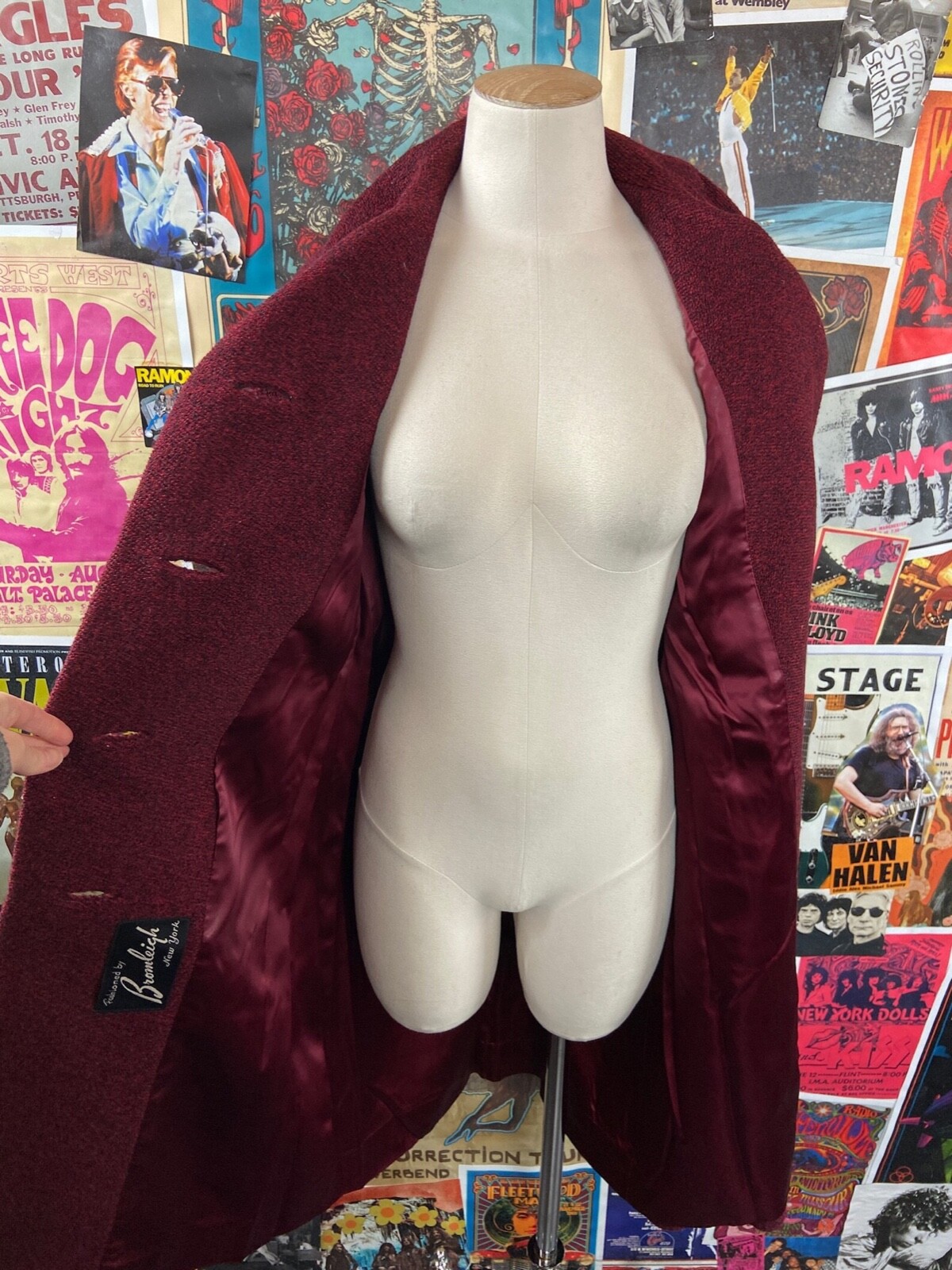 Vtg Womens 60s Red Black Single Breasted Bromleigh Wool Car Coat