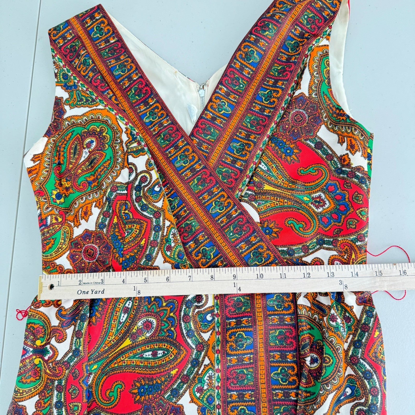 Vintage 70s Paisley Faux Wrap Jumpsuit 12 Psychedelic Boho Hippie Festival