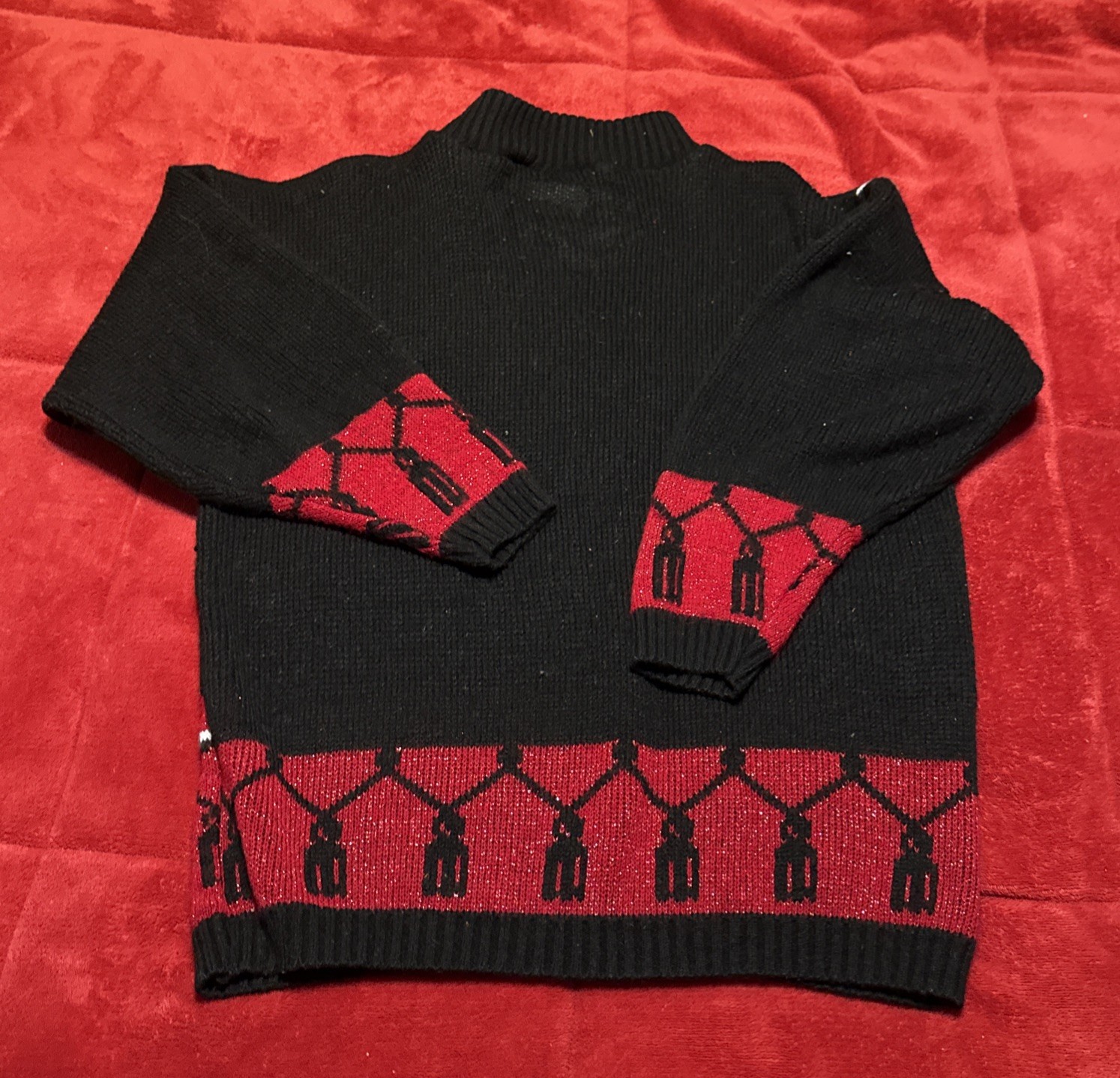 VTG SPUNKY Ugly Sweater Women Black Red Metallic Whimsygoth White Spooky Size?