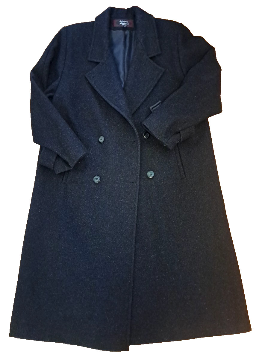 Womens Vintage Wool Coat Long Black Lined Pockets Stephanie Mathews Petite 14