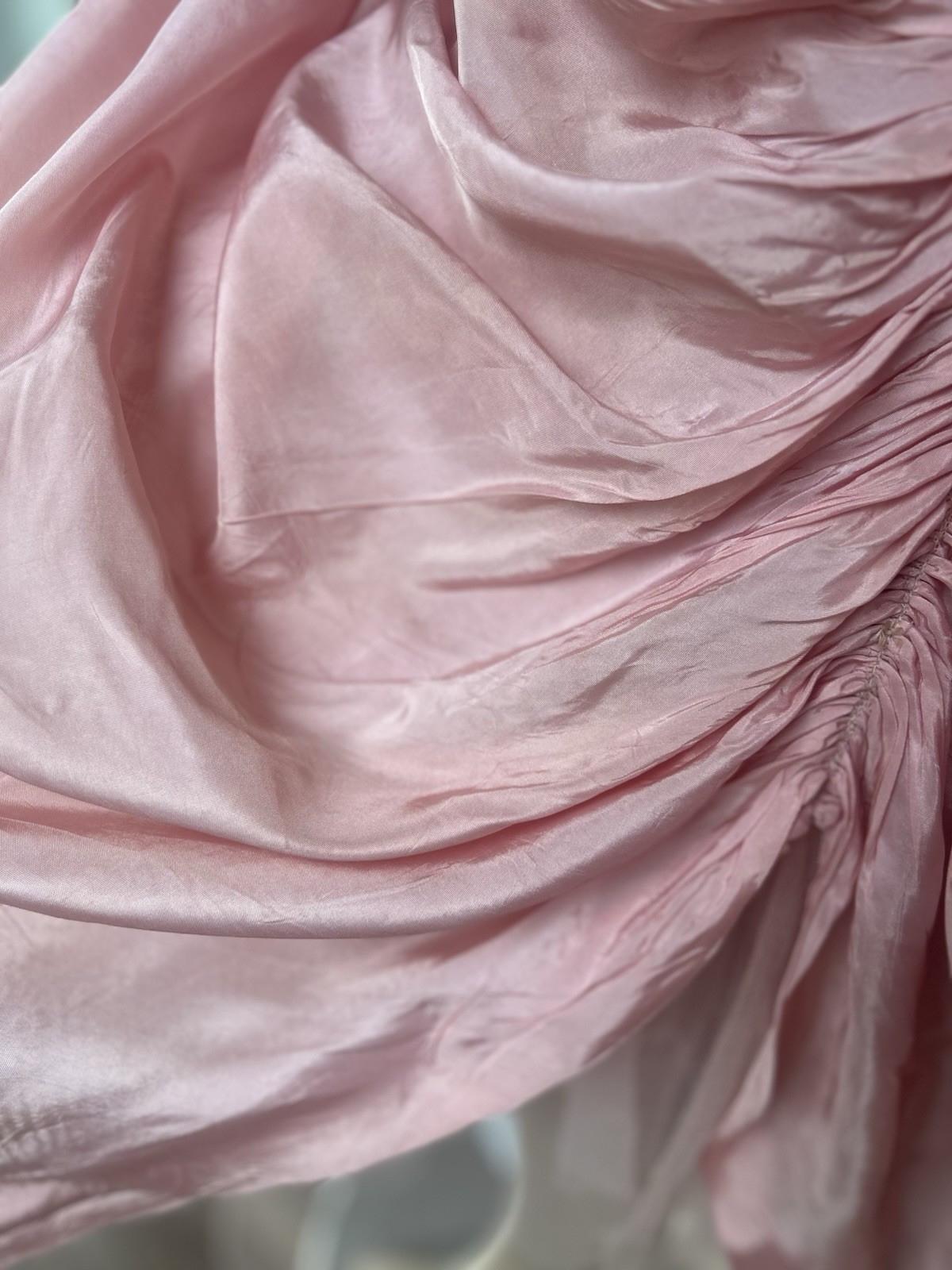 Vintage 1950s Will Steinman Rose Pink Cupcake Satin Silky Prom Gown Dress