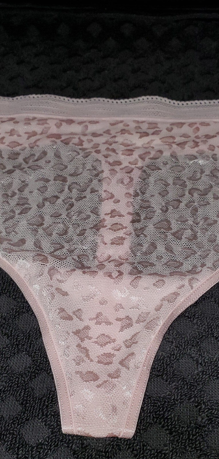 Satin Stretch Thong Panty Shiny Leopard Print Lace Waist 3XL/10 Powder Pink