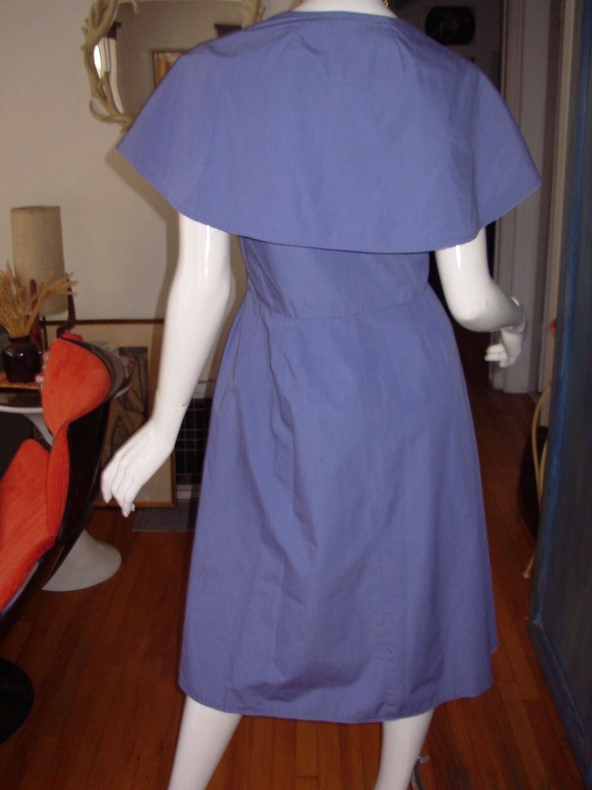 Vtg 70s 80s does 50s ST GILLIAN Dress M Cotton FIT FLARE Picnic CAPE PINUP Shirt