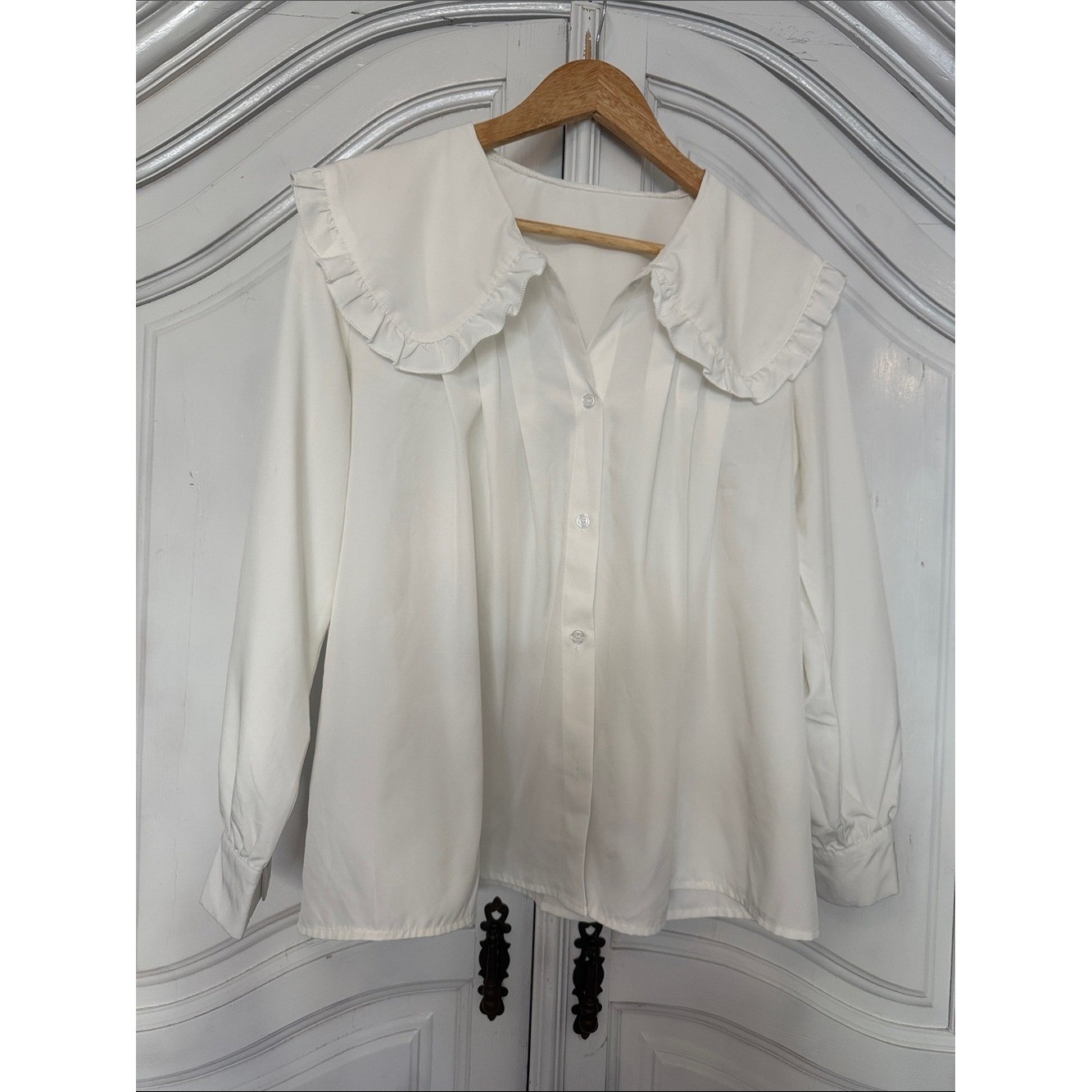 Vintage-Inspired White Peter Pan Collar Blouse | Romantic Cottagecore Button up