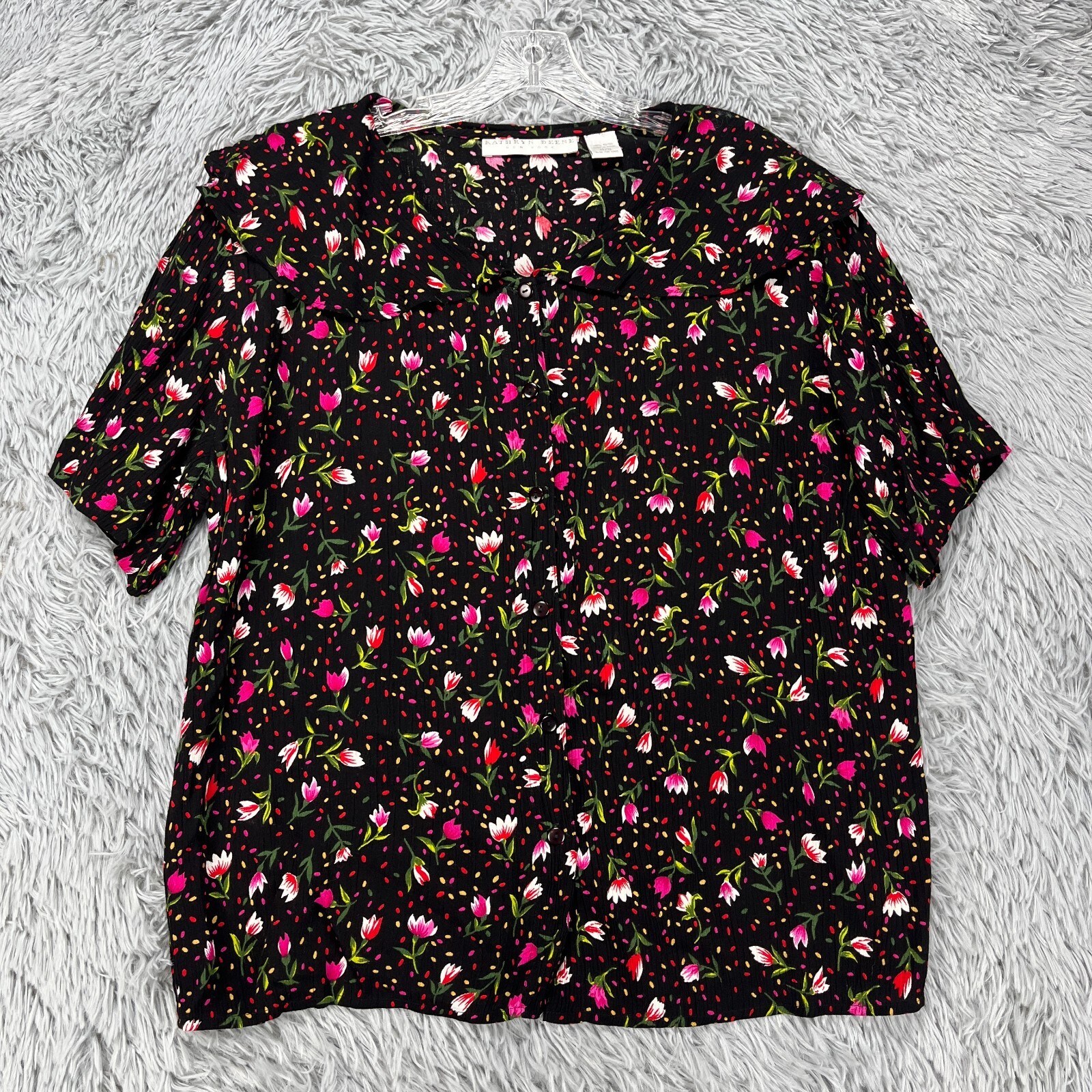 VTG Kathryn Deene Blouse Womens 14/16 Floral Button Peter Pan Collar Cottagecore