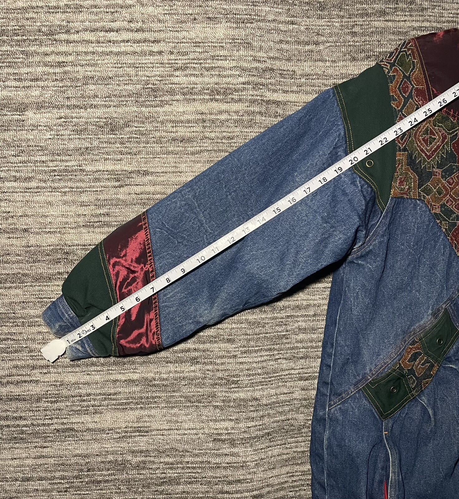 Vintage 90s Two Twenty Women’s Blue Denim Patchwork Winter Lined Jacket Small