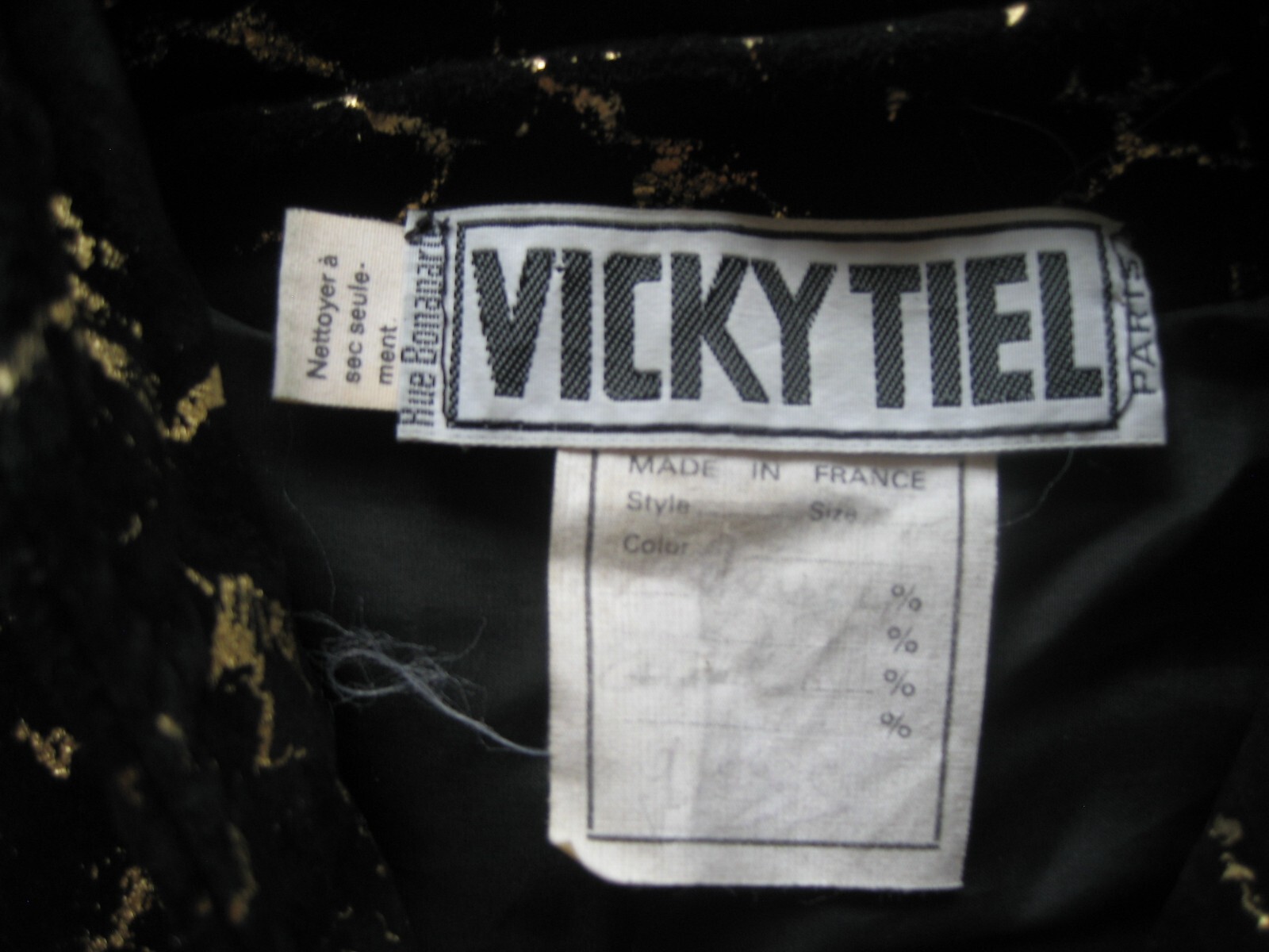 Vintage Vicky Tiel Black and Metallic Gold Suede Long Sleeve Jumpsuit France-XS