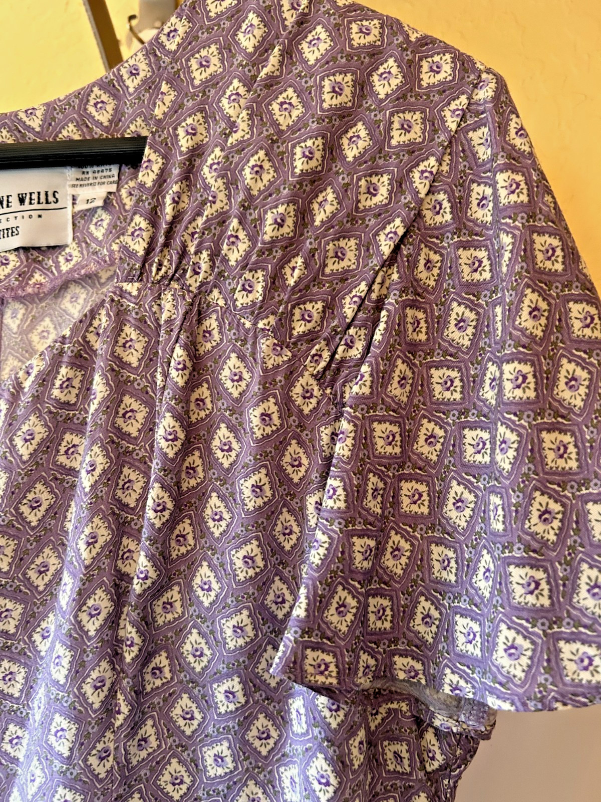 Vtg 90s Caroline Wells Wo’s 12 Midi Purple Floral Dress Button Front Cottagecore