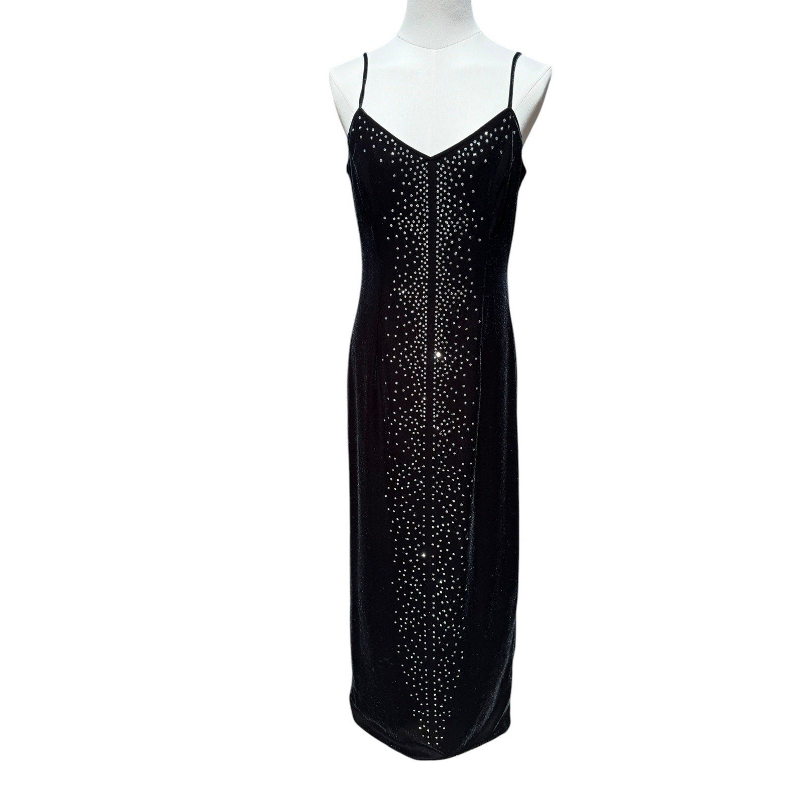 Vintage 90’s Black Stretch Glitter Velvet Grunge Maxi Dresssz 12 whimsigoth Y2k