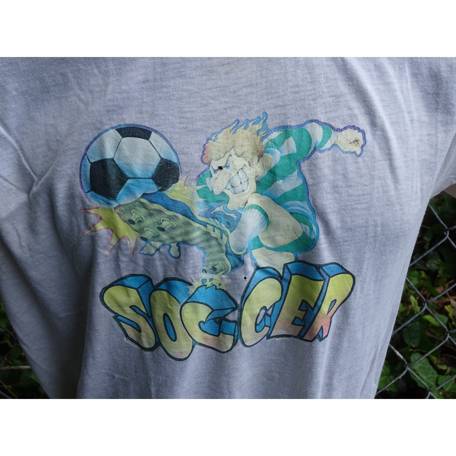 True Vtg 70s Soccer T Shirt XL Heat Transfer Graphic Tee Sportswear Football