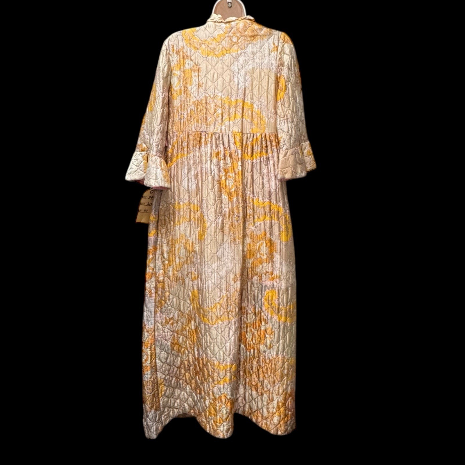 Vintage 1960s Quilted Hostess Gown Pink Sash Lounge Robe Psychedelic Print