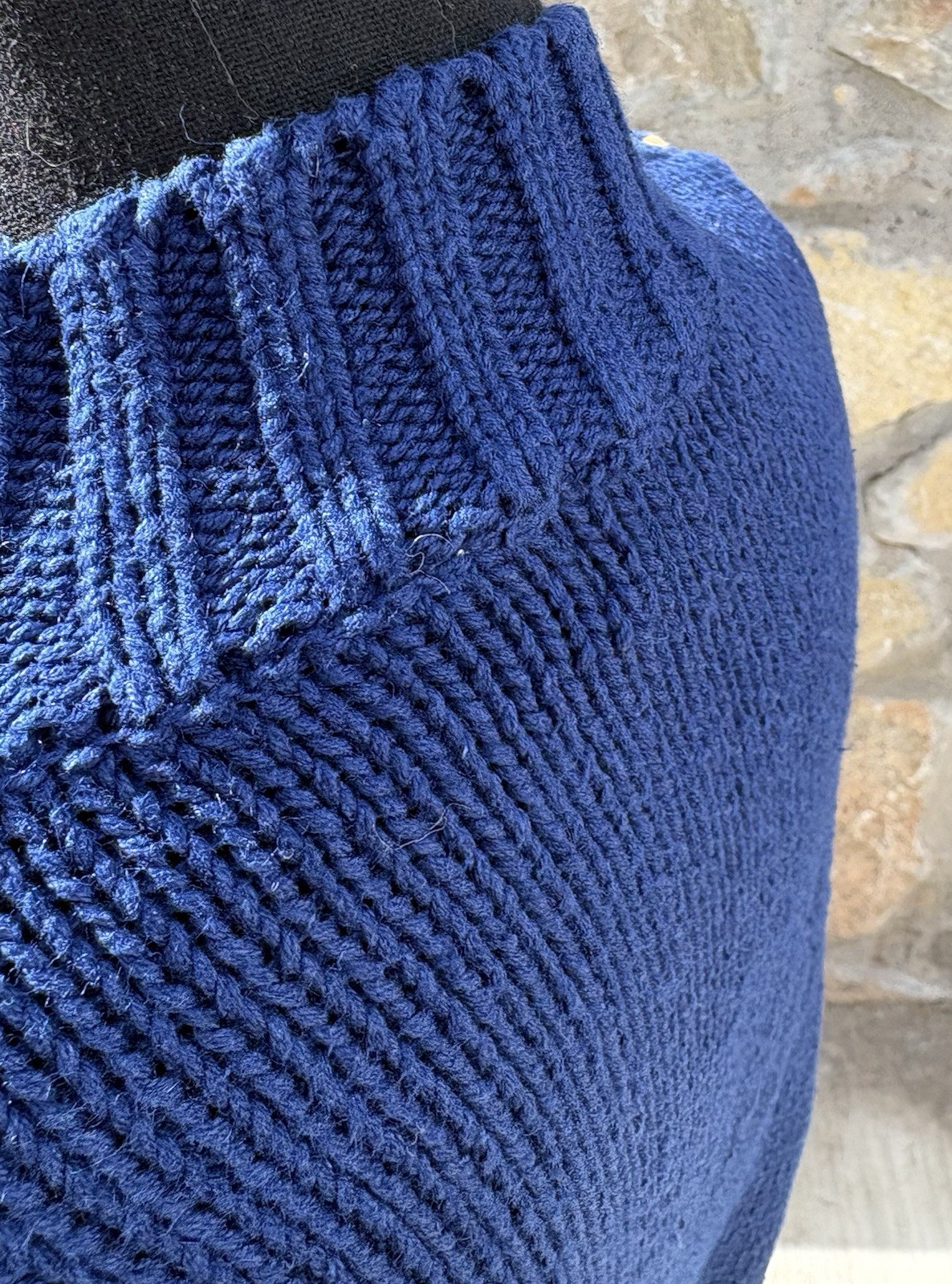 Vintage Mixed blues S Chunky Cable Knit Base W/ Colorful Embroidery POM POM READ