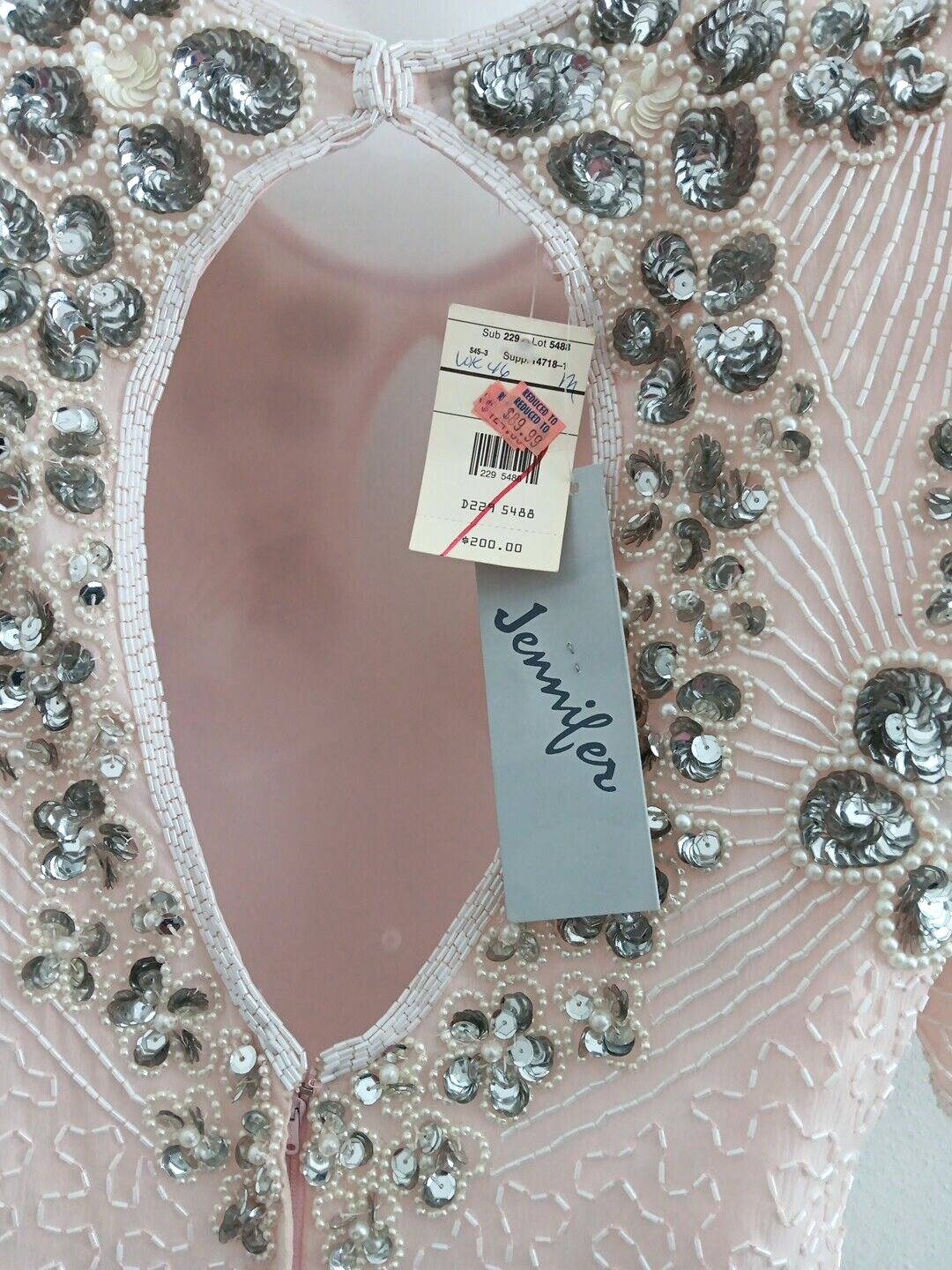 Jennifer Evening Gown Medium Light Pink Midi Silk Bead Sequin Keyhole NEW Bridal