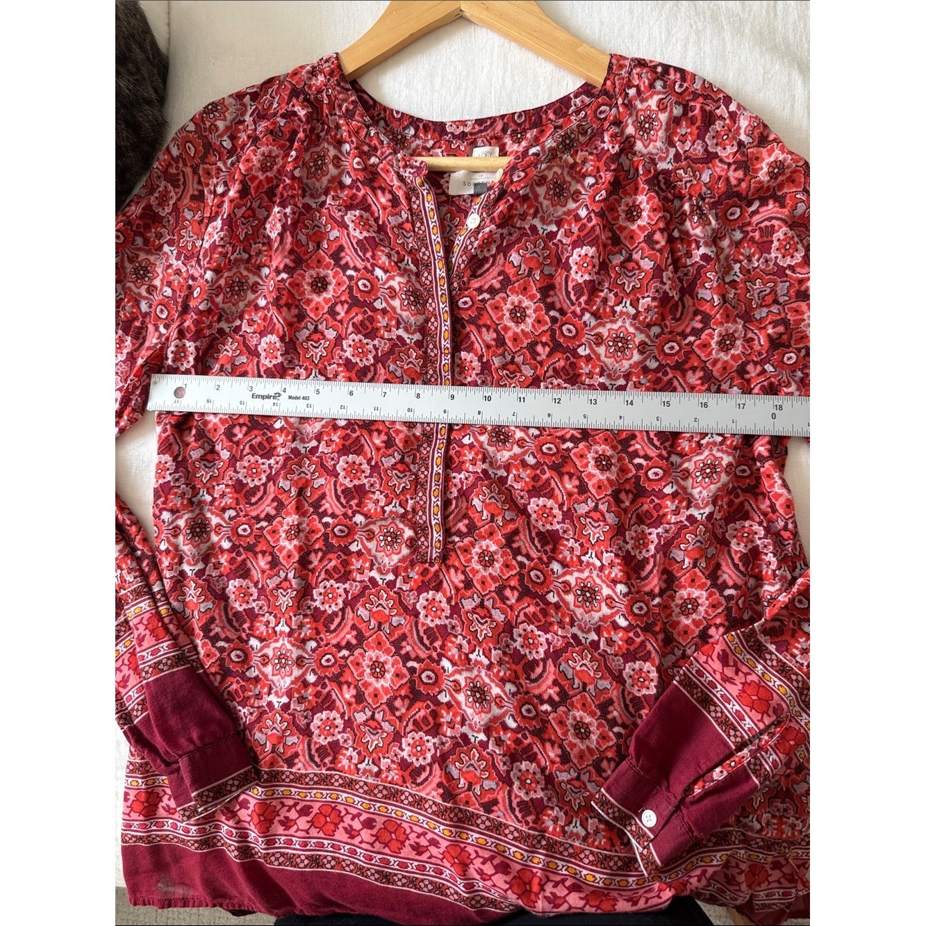 LOFT Floral Boho Blouse – Long Sleeve Split Neck Top | Breezy Women’s Size M