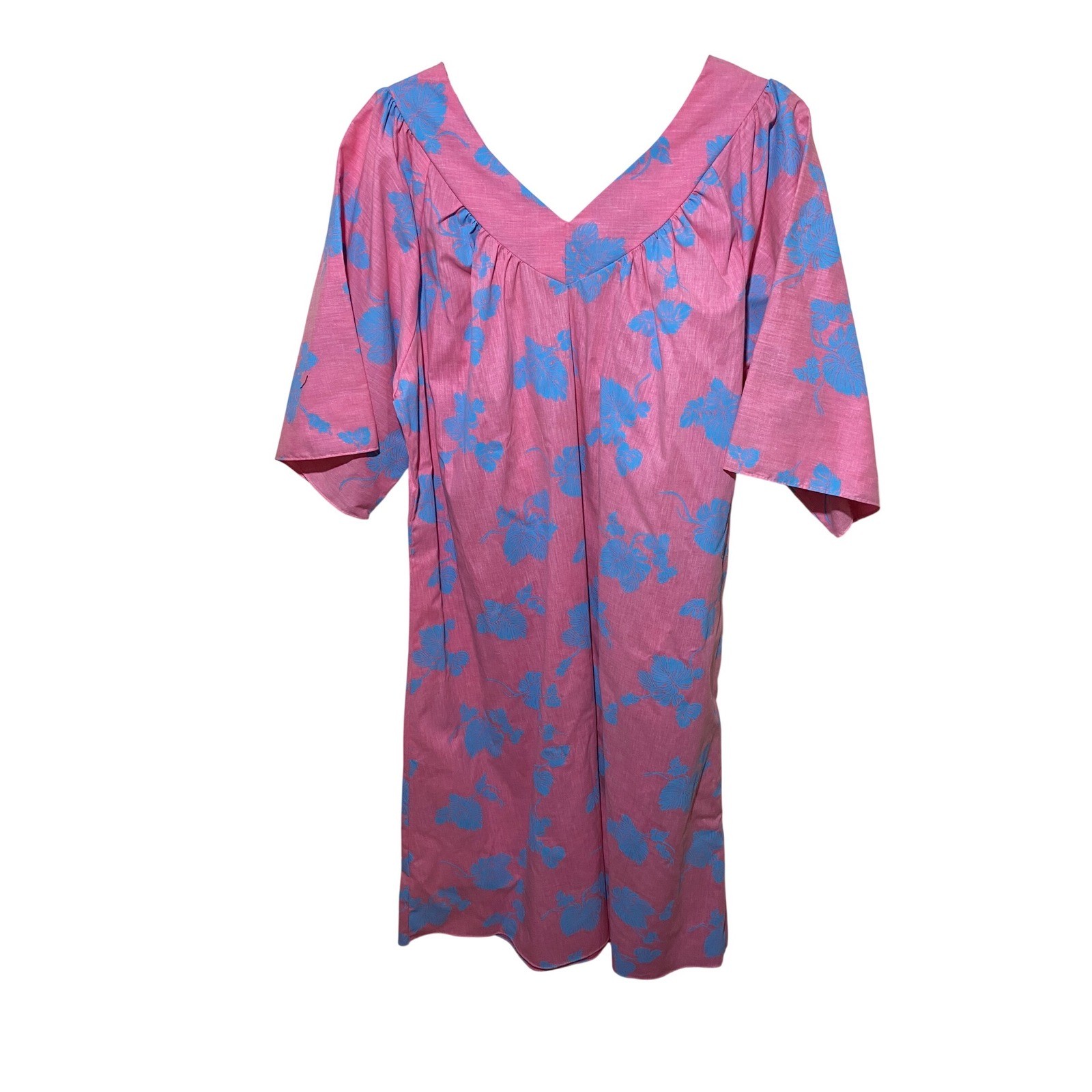 Jade Fashions Pink Blue Tropical Leaf Muumuu Dress Made in Hawaii XL