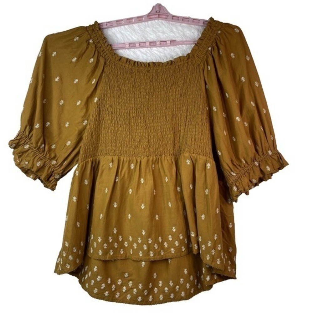 Old Navy Puff Sleeve Top Women’s 4XL Coastal Peasant Boho Cottagecore Embroider