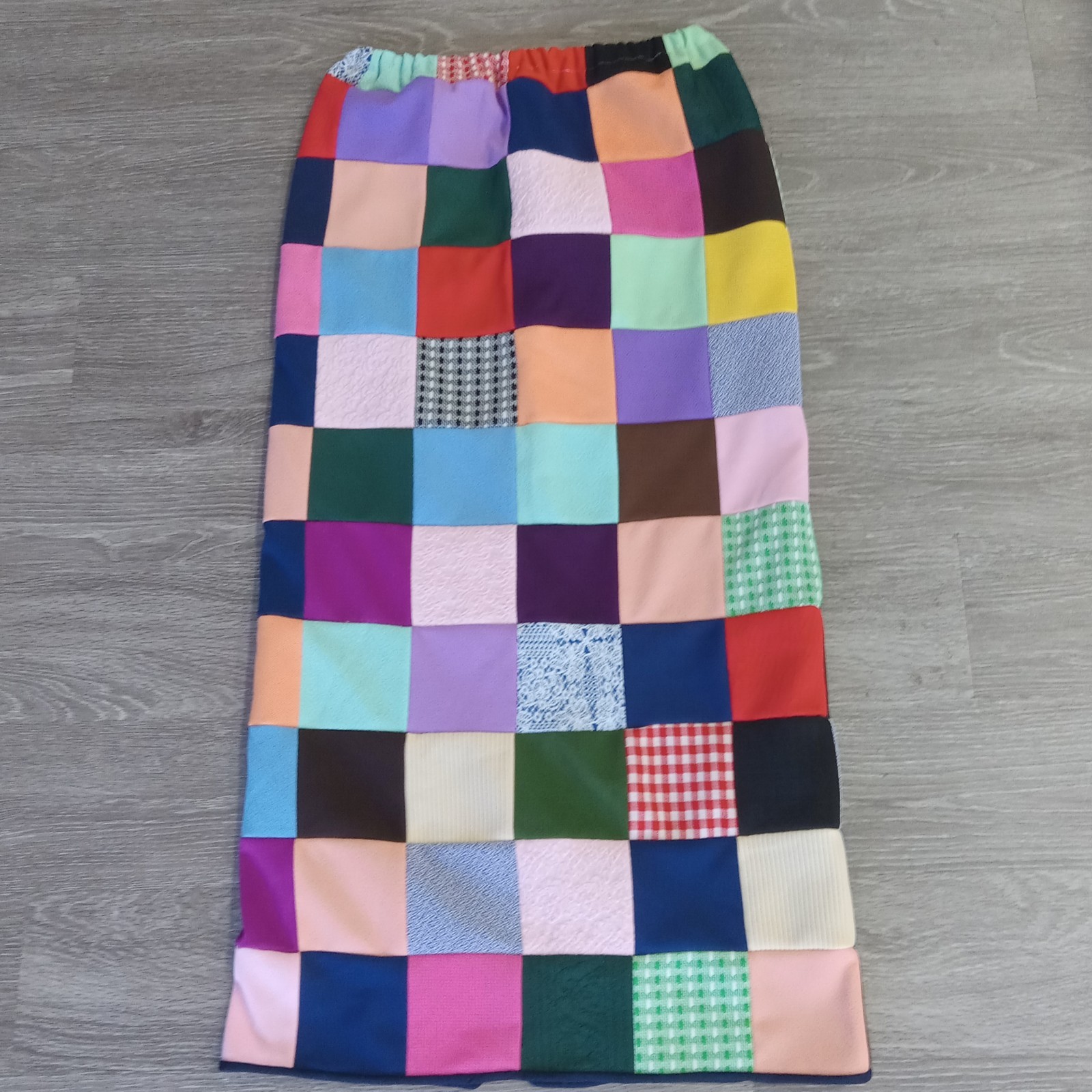 VTG Handmade Polyester Skirt 28/30 W 40L Colorful Squares Slit EUC