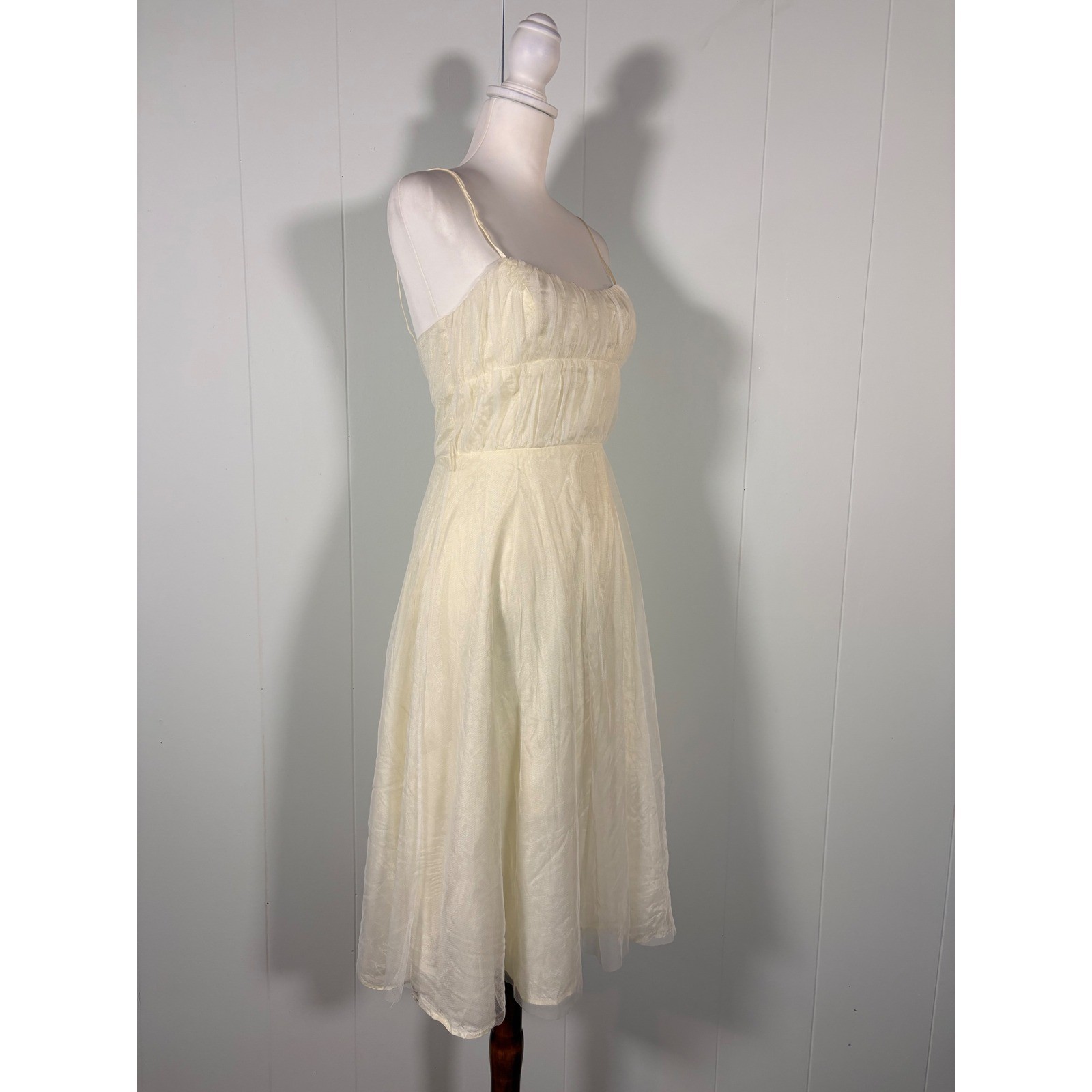 90s Y2K Cream Sweetheart A-Line Dress Women’s XS Midi Fairy Princess Angel Retro