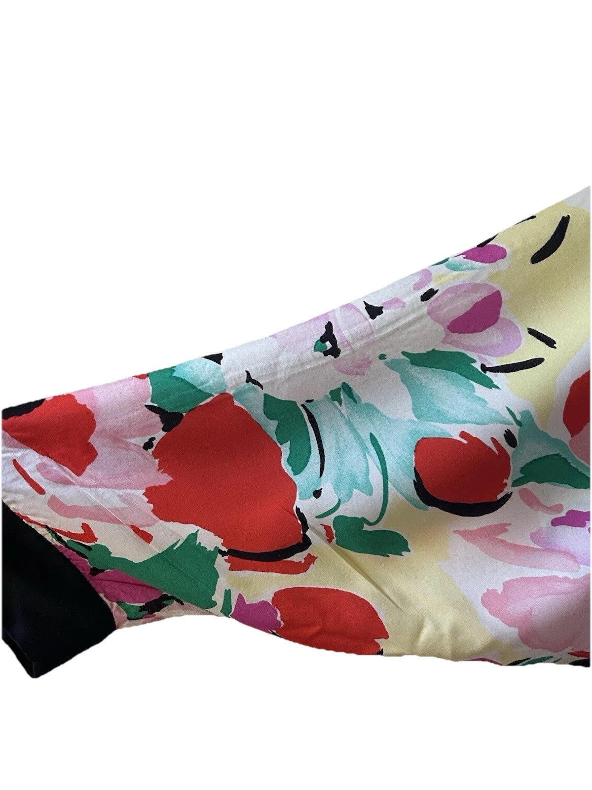 VTG 80’s Women’s Frangiano Floral Rayon Duster W/ Black Collar Cuffs New Wave