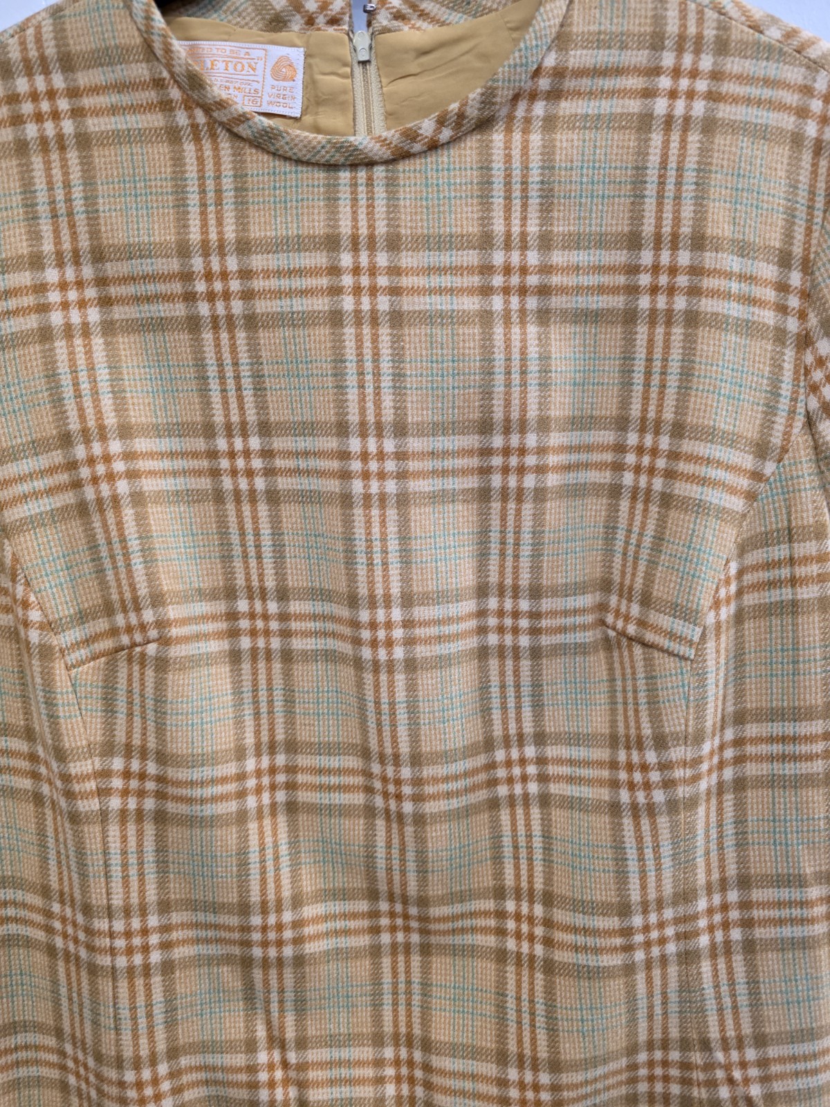 Vintage Pendleton Plaid Yellow Wool Shift Dress Vintage Size 16 Modern Size 8-10