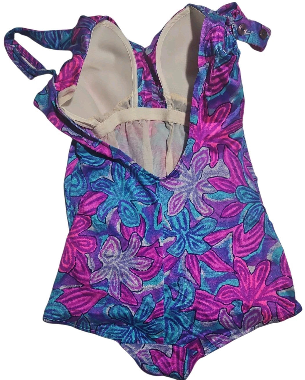 Vtg 90s Maxine Of Hollywood Skirted Swimsuit One Piece Floral Purple Blue Med