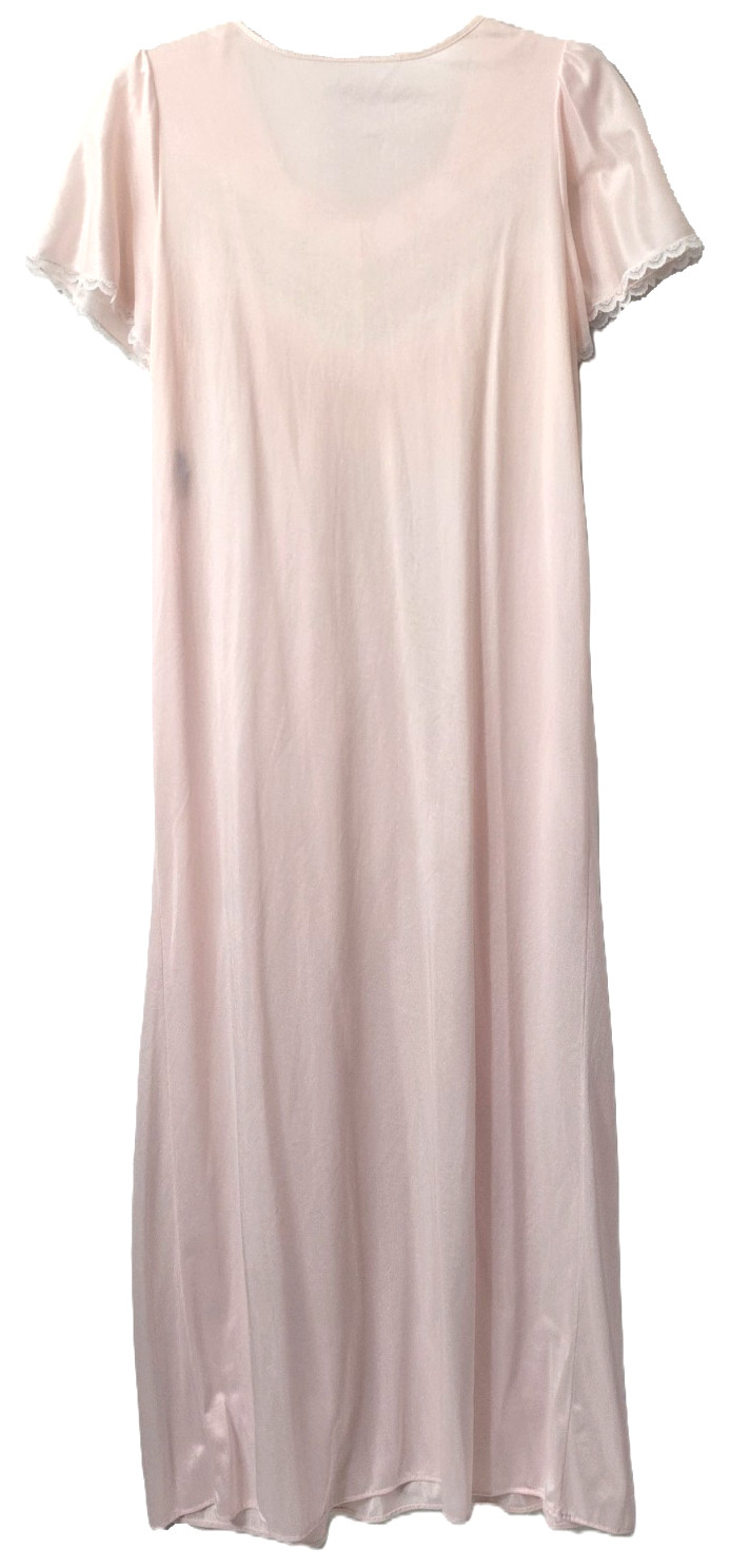 Vintage Lady Cameo Night Gown M L Maxi Dress Nightie Pink Lace Sheer Nylon Satin