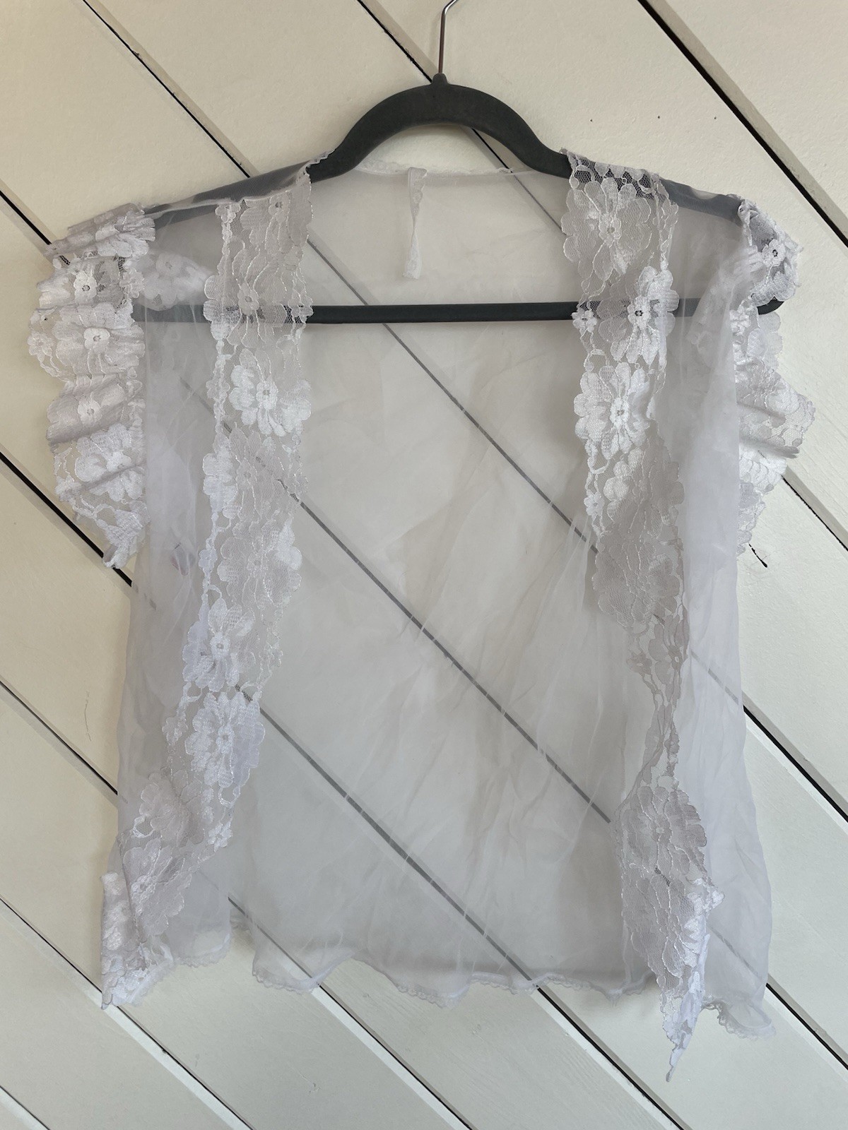 Vintage Avon Fashions Sheer Robe Lingerie Coverup Lace Trim Sz S White Negligee
