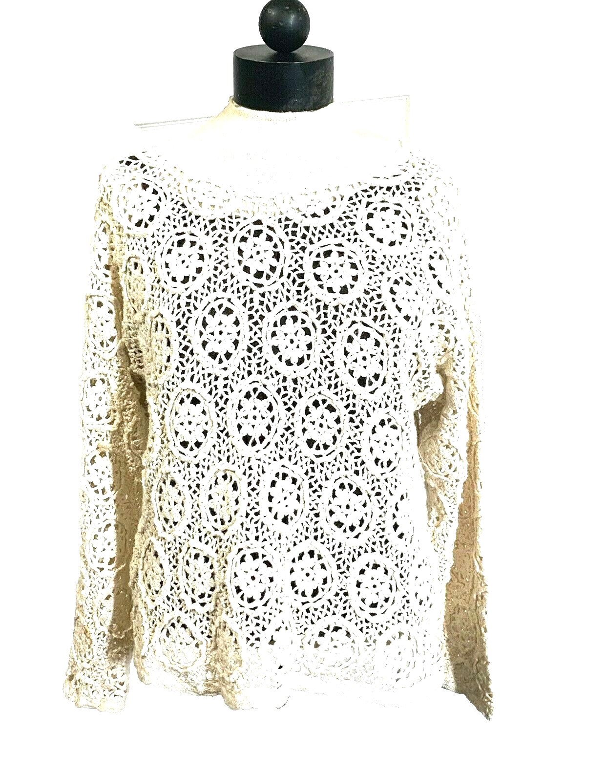DAVID HOLLIS Women L Beige 55% Ramie/45% Cotton Embroidered Knit Dolman Sweater