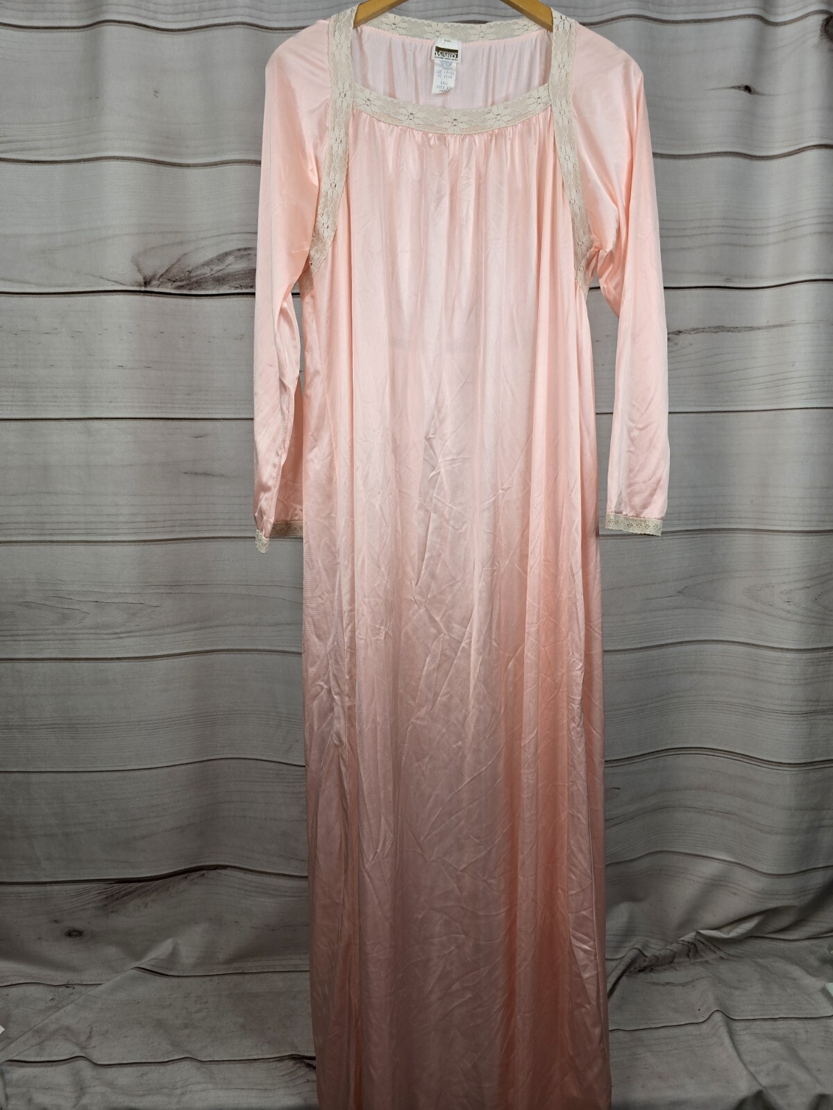 VTG MONTGOMERY WARD Pink W/LACE NYLON NIGHTGOWN SZ L TALL 18-20 #T