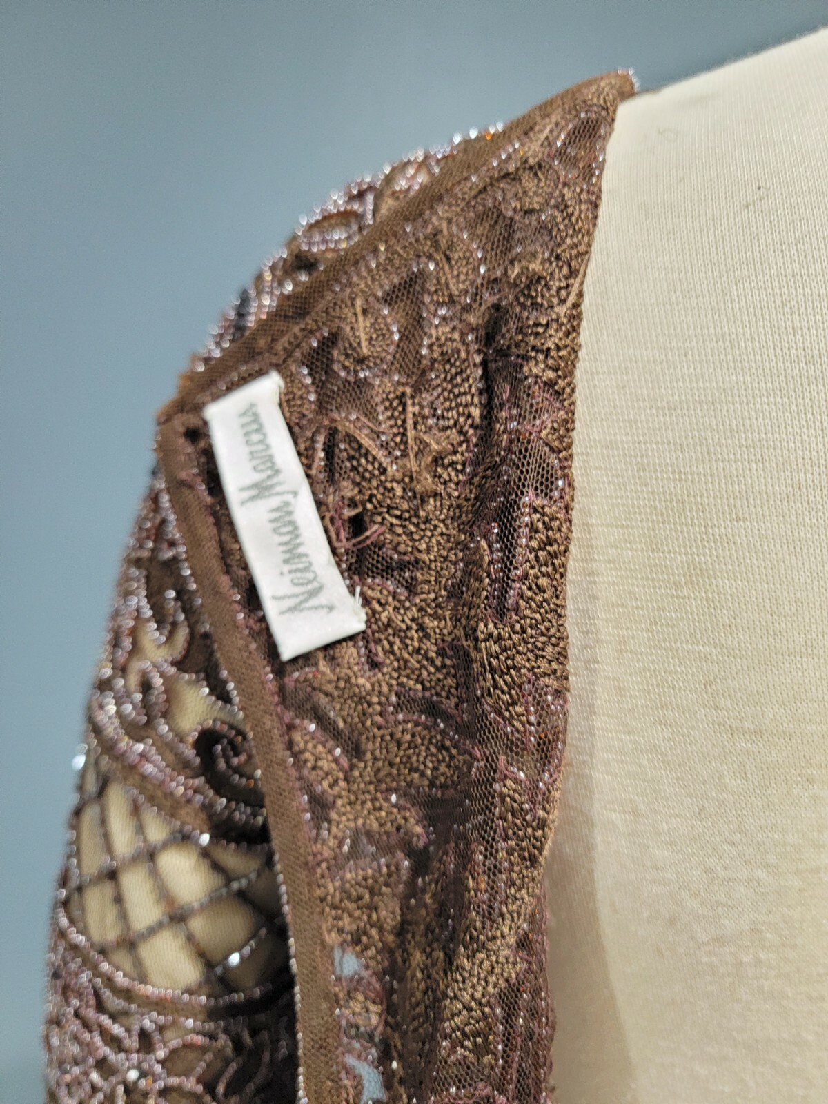 Vintage NAEEM KHAN Riazee for Neiman Marcus brown silk sequin dress 4
