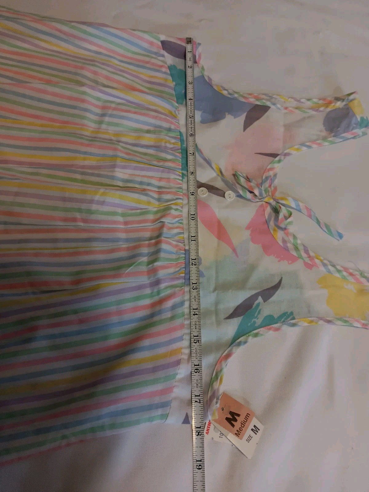 Vtg NWT Texsheen Nightgown Pastels Striped Floral Med Hong Kong Cottagecore