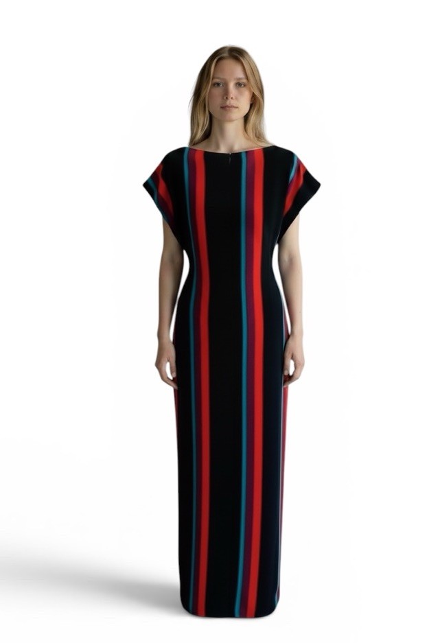 1960’s Women’s Dress Hostess Swim Cover Up Mod Stripes Maxi Terry Cloth Vintage