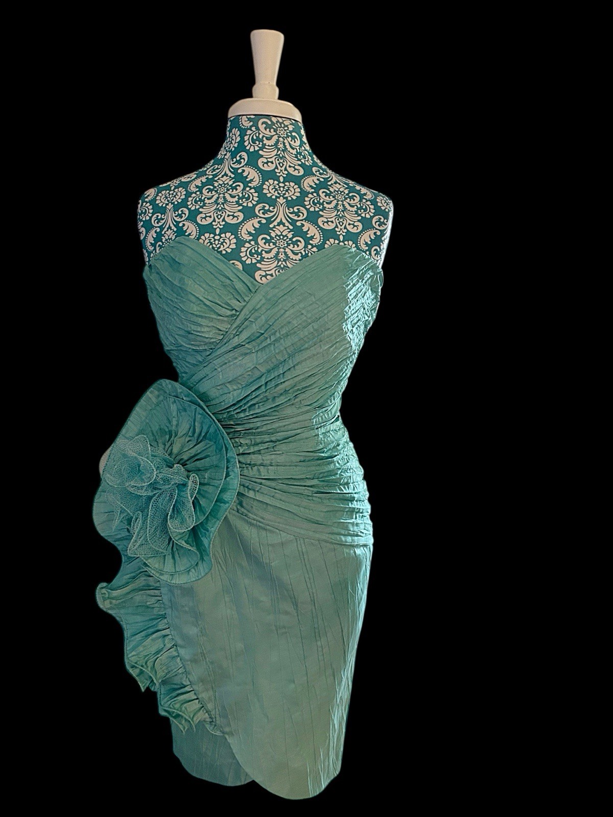 Vintage 1990’s Showstopper Coquette Aqua Evening Prom Formal Avant Garde Dress