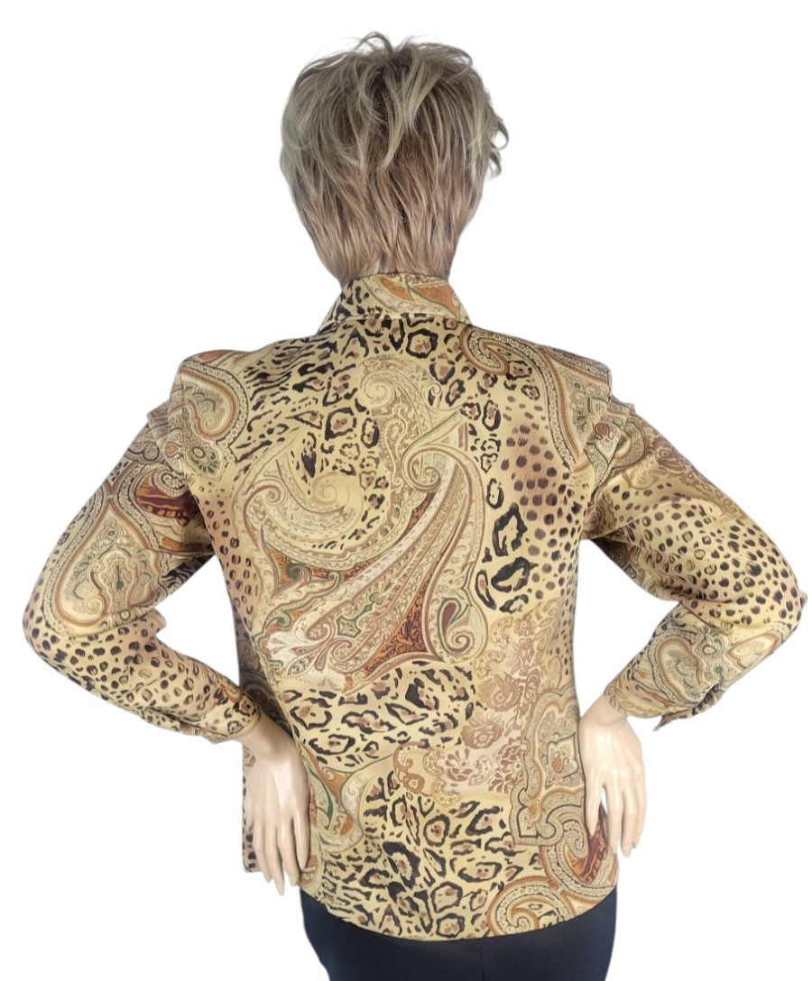 Vintage 80s Kensington Square Animal Leopard Cheetah Paisley Print Zip Jacket L