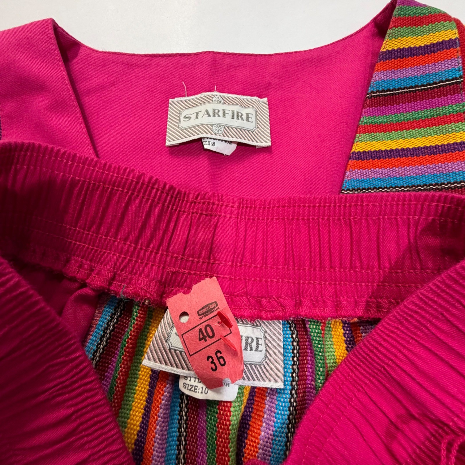 Starfire Vintage 2pc Vest Skirt Set Pink Rainbow Striped Beaded Fringe USA 8 10