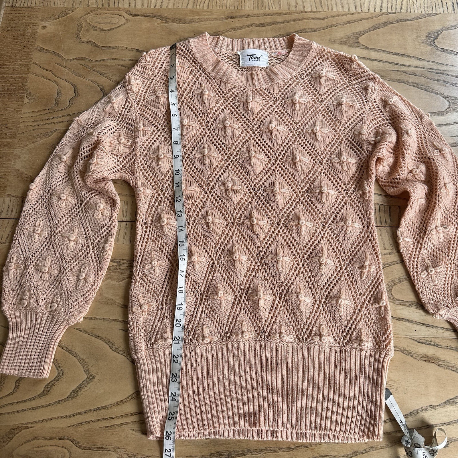 Vintage Cottagecore Knit Sweater TAMI Sportswear Sz S/M EUC Peach Pink