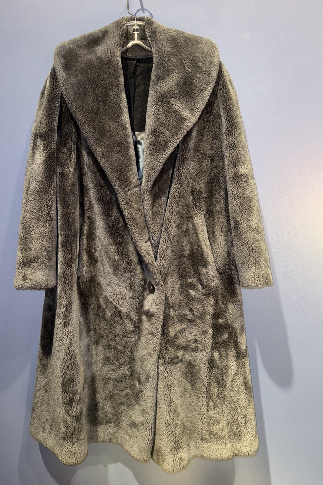 M/L Vintage Long Fur Teddy Bear Rock Star Coat, Gray, Borgana, Lined Pockets USA