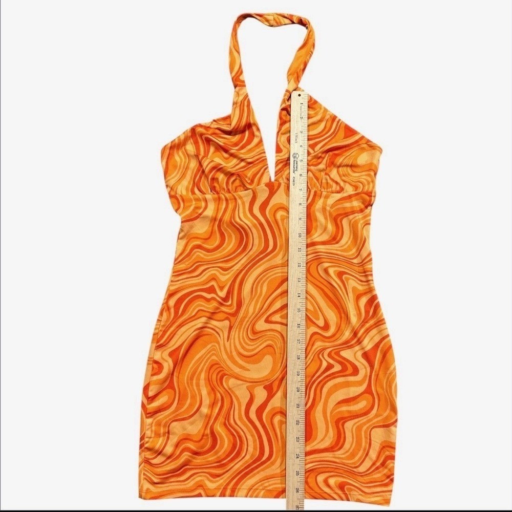 NWT H&M Retro Orange Swirl Halterneck Mini Dress Size M Party Rave Costume Women