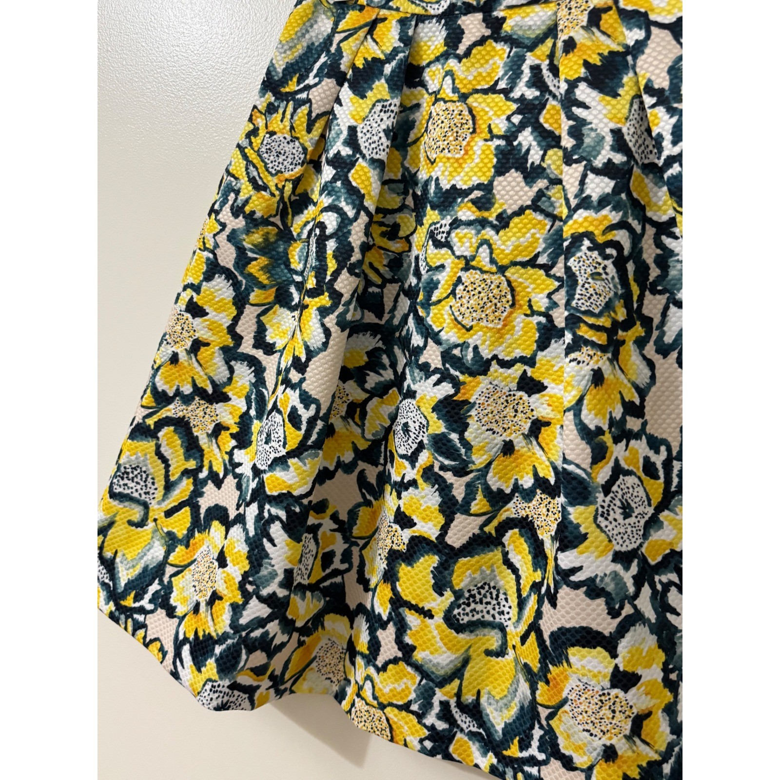 Yellow Floral Jacquard Skater Skirt Womens 6 Cottagecore Fit Flare Spring Retro