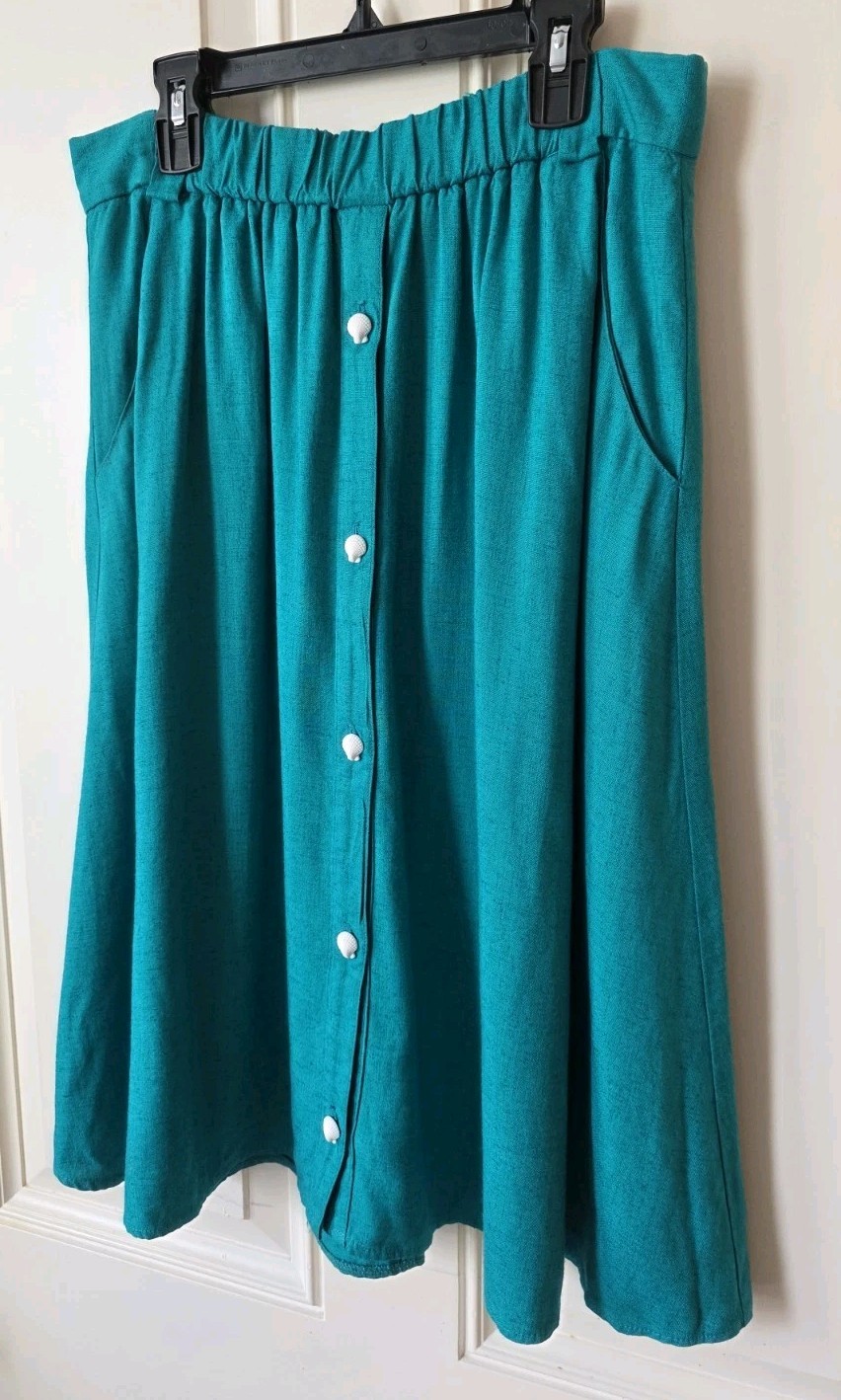 Vintage 70’s Campus Casual Teal Skirt, Sea Shell, Women’s Size Medium