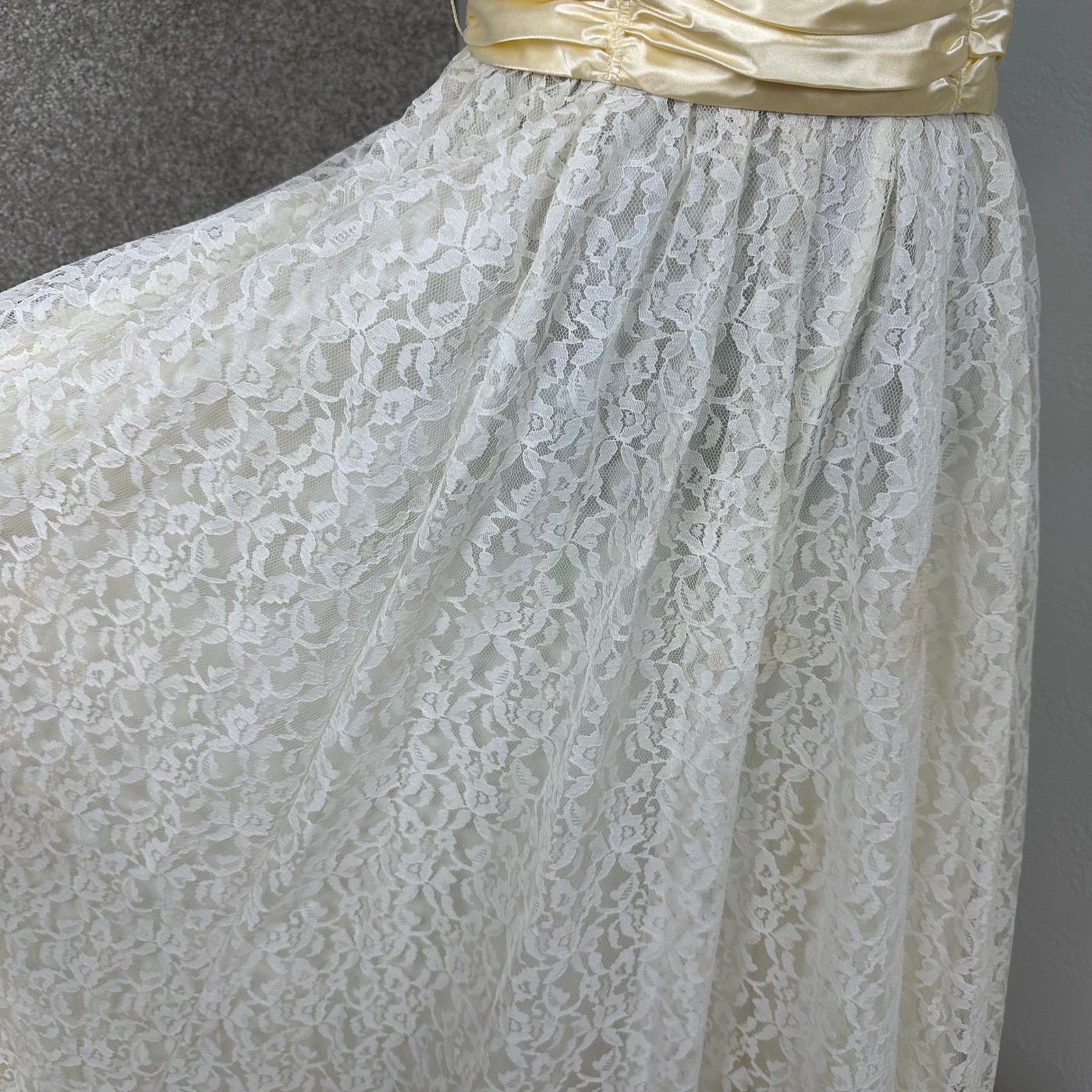 Vintage Candi Jones California Lace Maxi Dress Yellow Sash Victorian Prairie 9