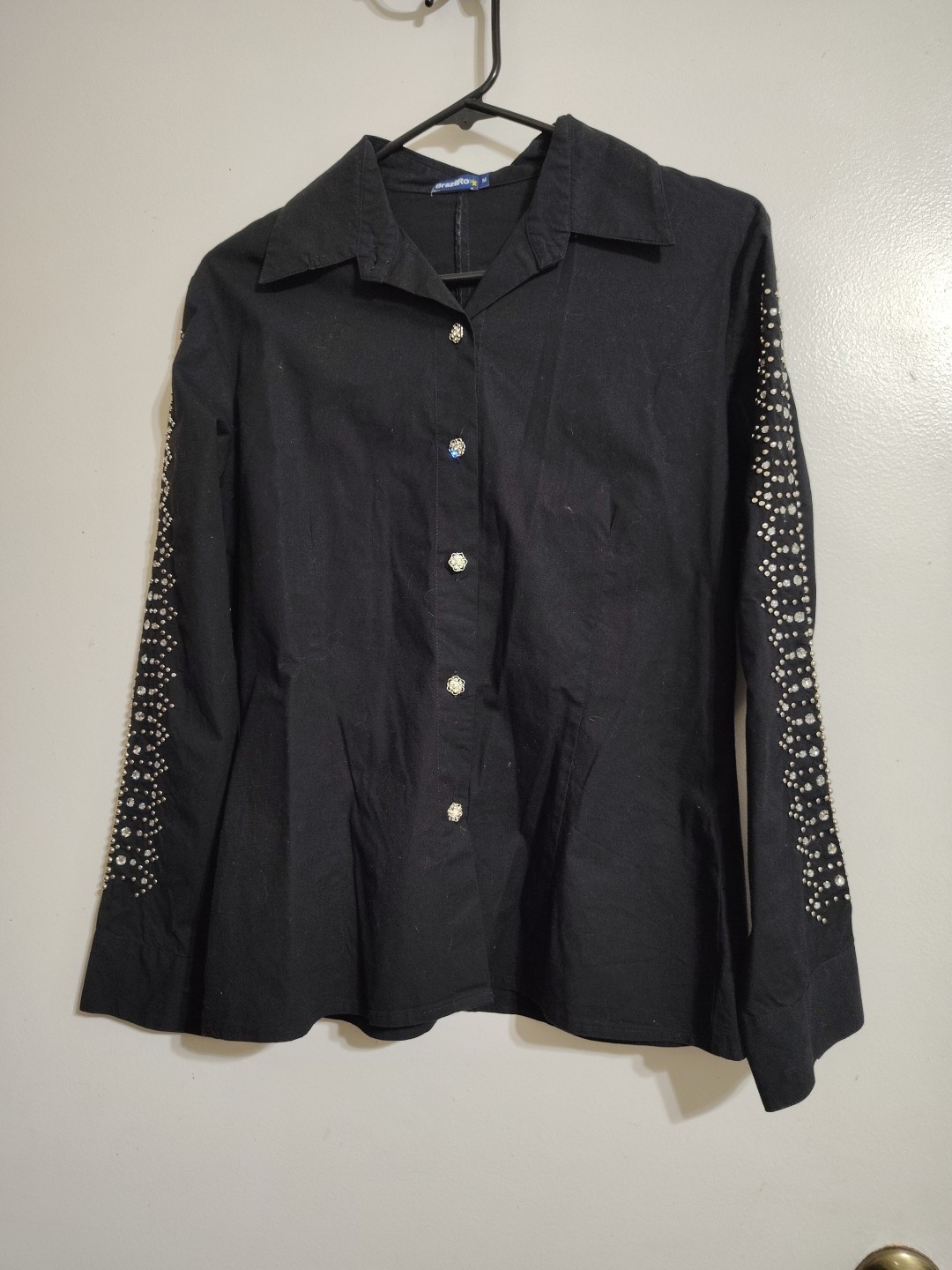 Vintage Brazil Roxx Women’s Western Long Sleeve Shirt Rhinestone Stud Medium