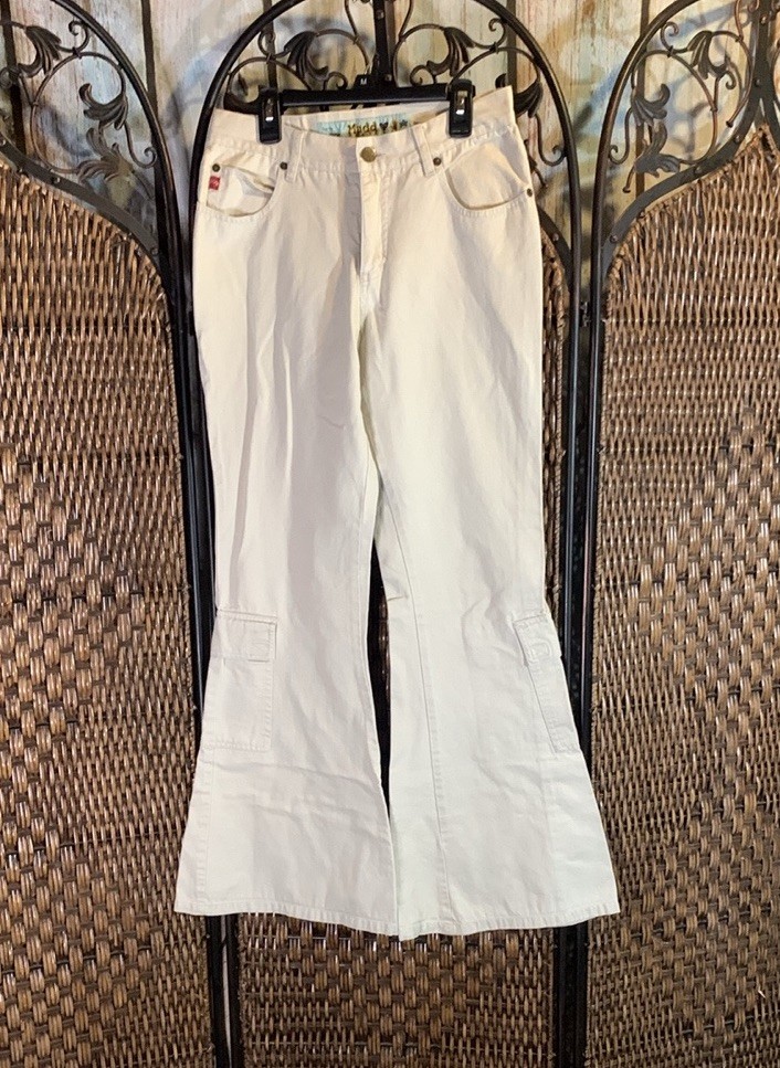 Vintage 90’s Y2K Mudd Cream Carpenter Pickets Super Flare Jeans Size 7