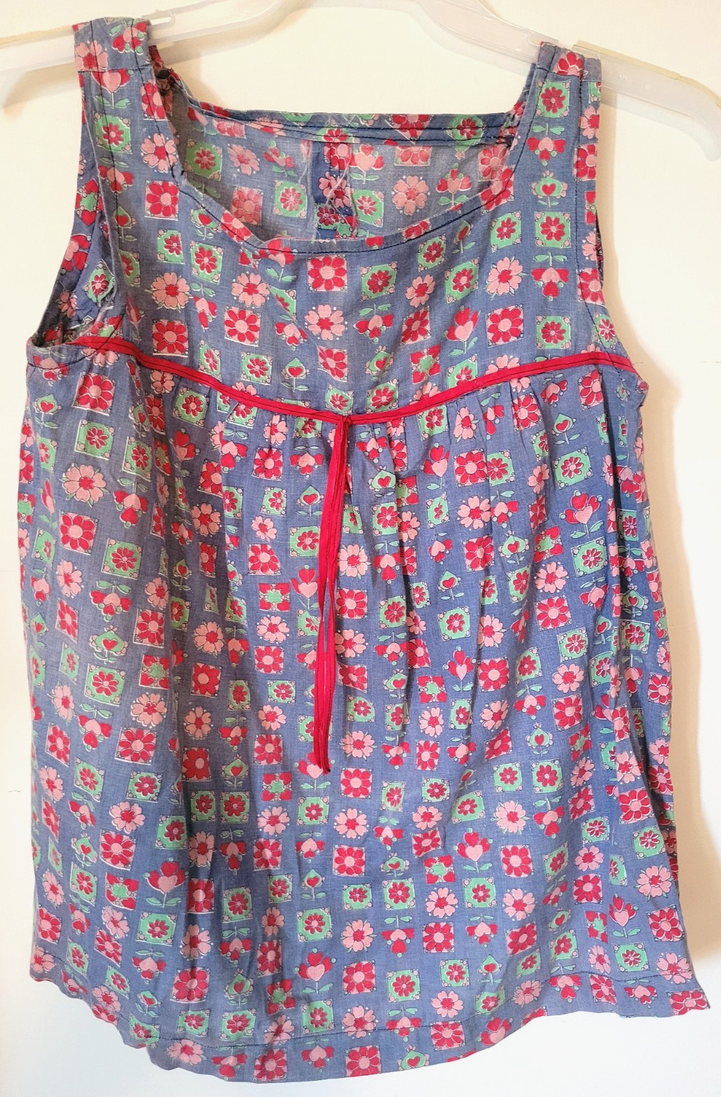 Vtg Maternity Hand Sewn Blue Floral Print Loose Tank Top S/M SZ 10? Unbranded