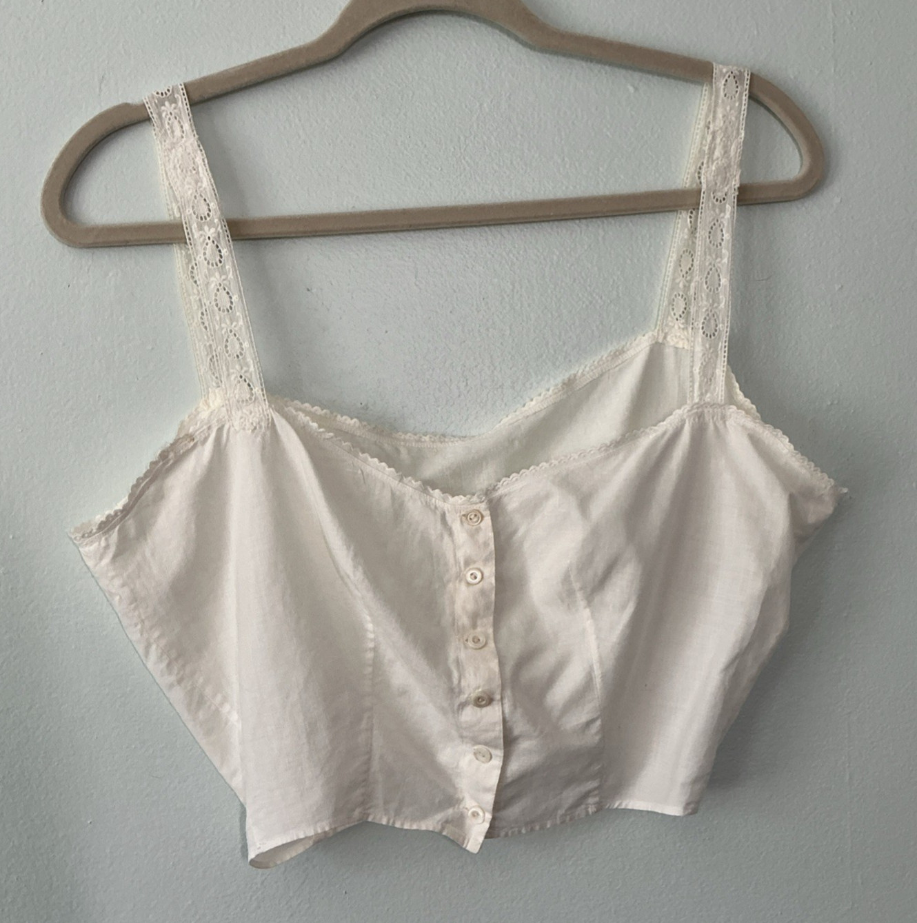 Antique Edwardian Handmade White Cotton Corset Cover Eyelet Lace Camisole c.1900