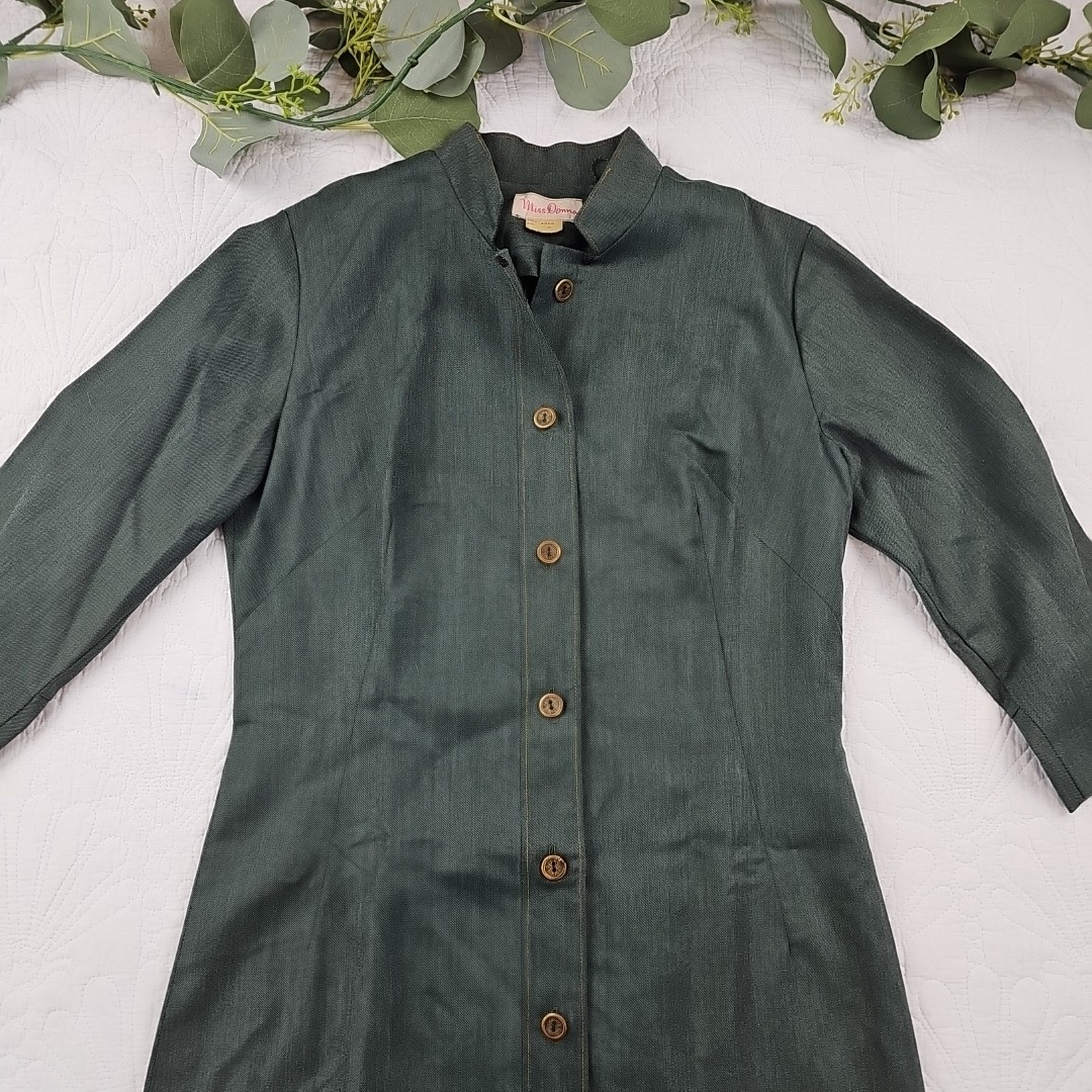 VTG 70’s Miss Donna Green Dress Size 8 3/4 Sleeve Button Front