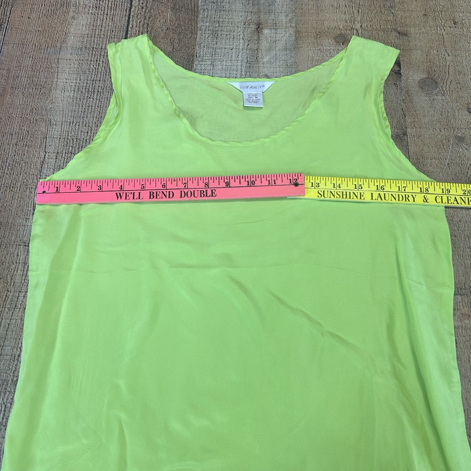 VTG Ellen Ashley 100% Silk Highlighter Yellow Scoop Neck Sleeveless Tank Size M