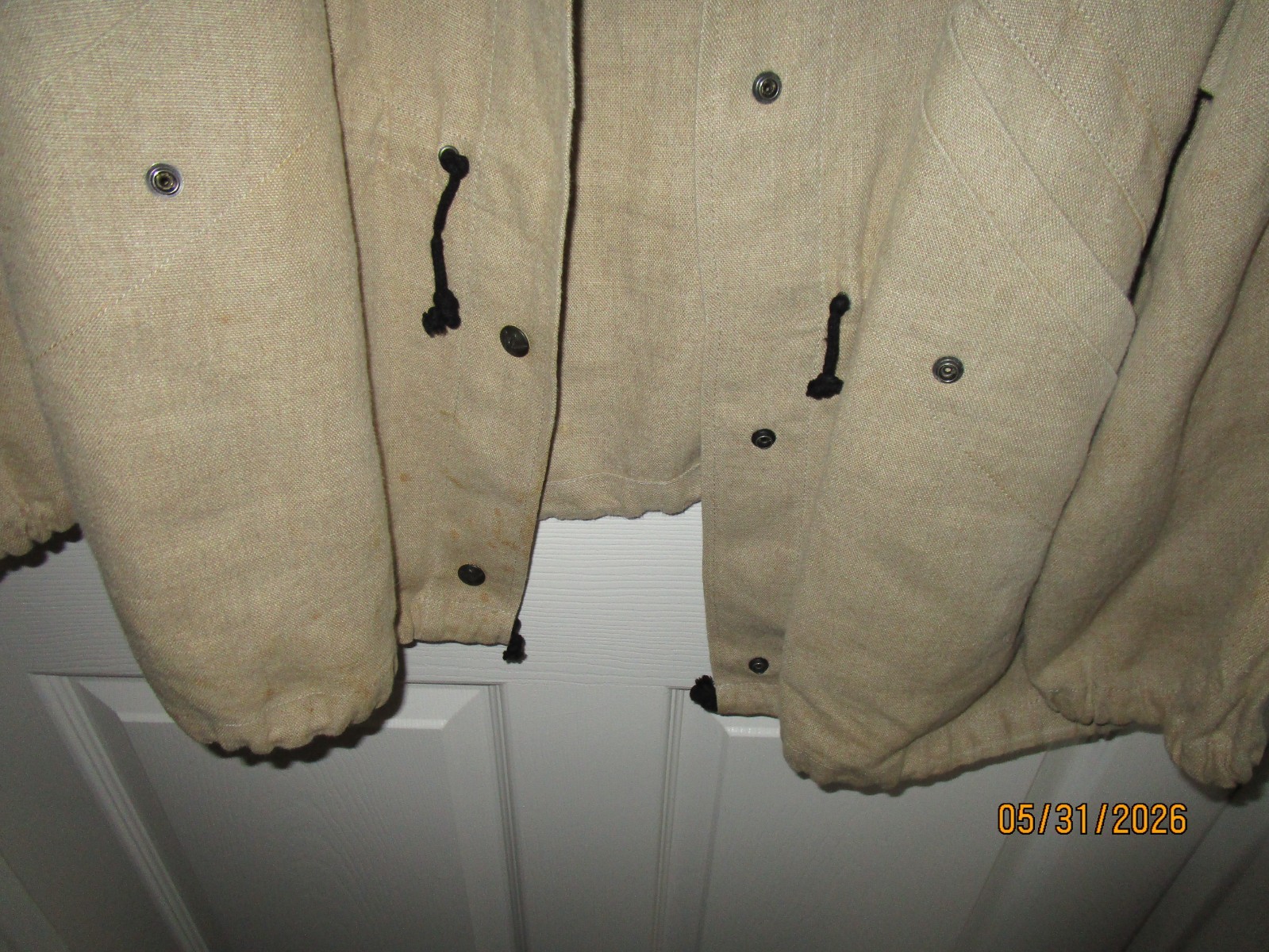 VTG XL L SONIA RYKIEL INSCRIPTION FRANCE TAN LINEN OVERSIZE UTILITARIAN JACKET
