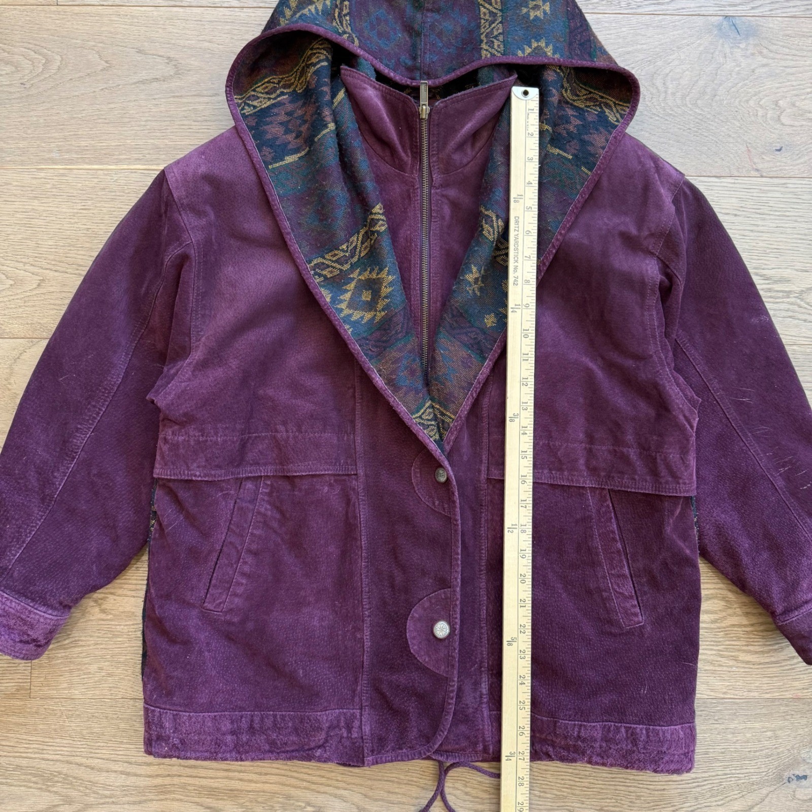 Adventure Bound Wilsons Purple Suede Leather Southwestern Hooded Jacket Medium